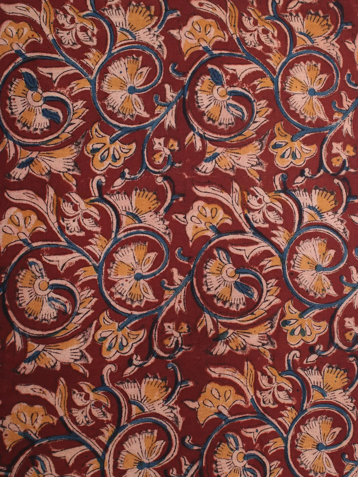 Wine-Red Pure Cotton Kalamkari Block Printed Fabric, alternate view