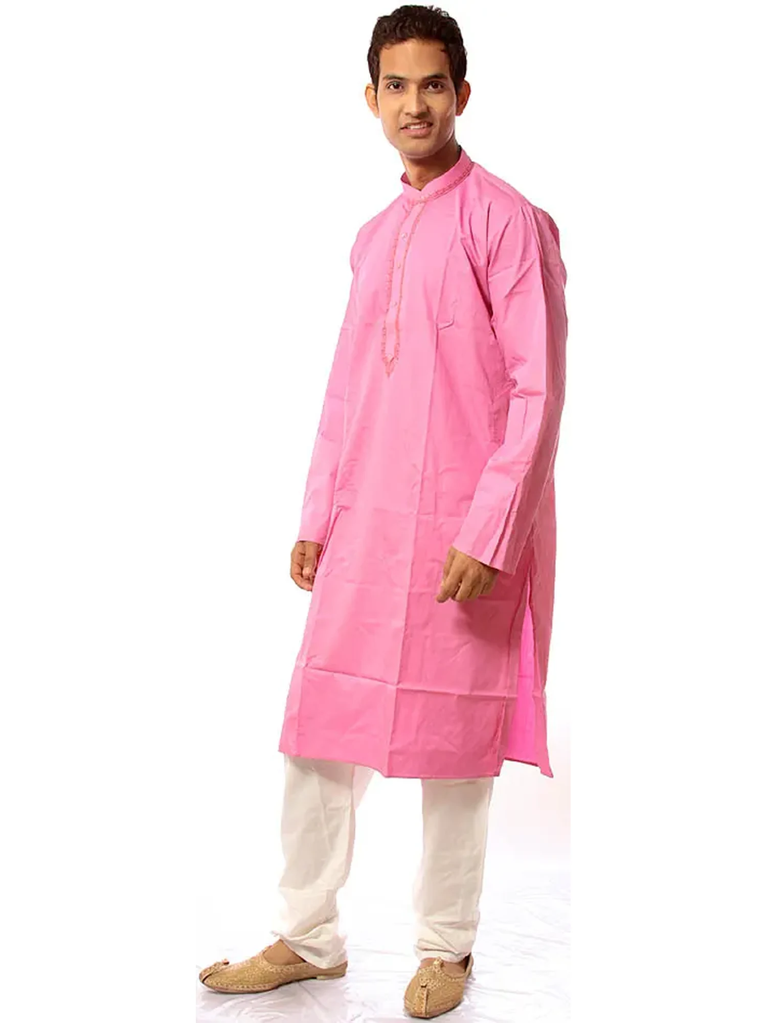 Plain Pink Kurta Set with Embroidery on Button Palette
