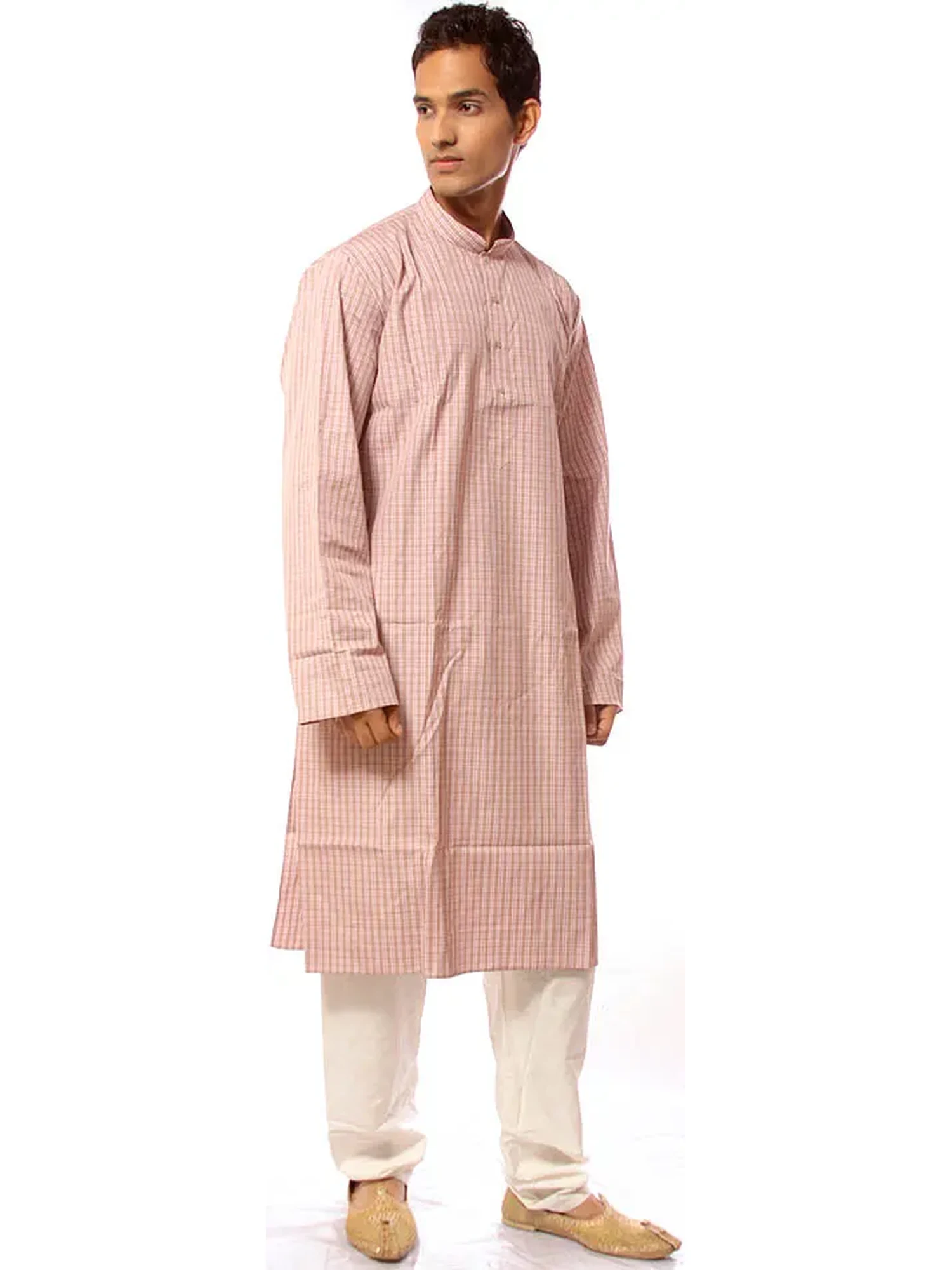 Pure Cotton Kurta Set with Woven Checks