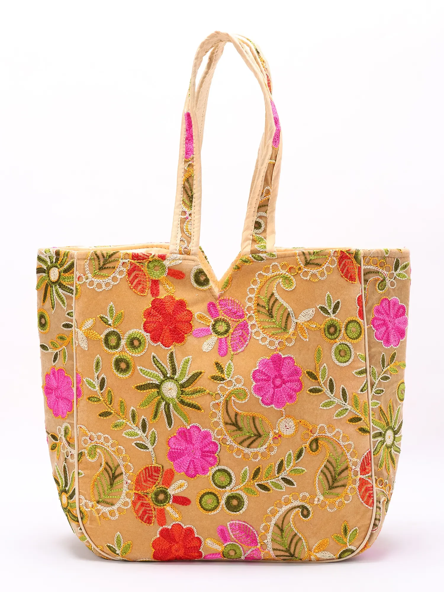 Kutch Shoulder Bag with Chain Stitch Embroidered Flower and Paisley