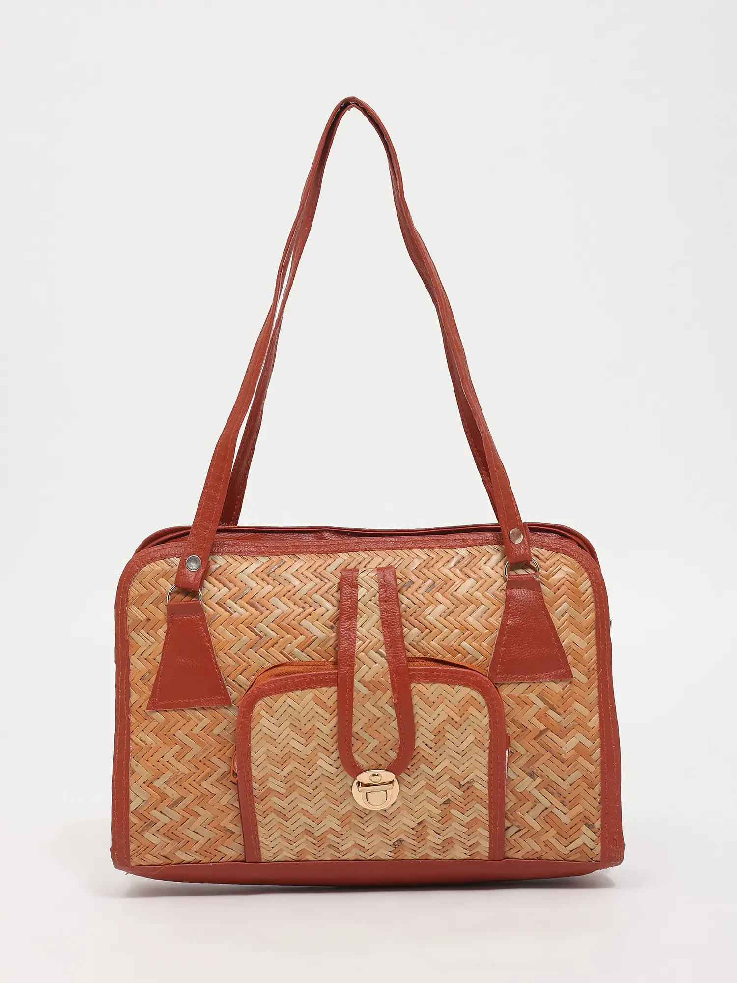 Handcrafted Natural Bamboo Stripe Hand Bag