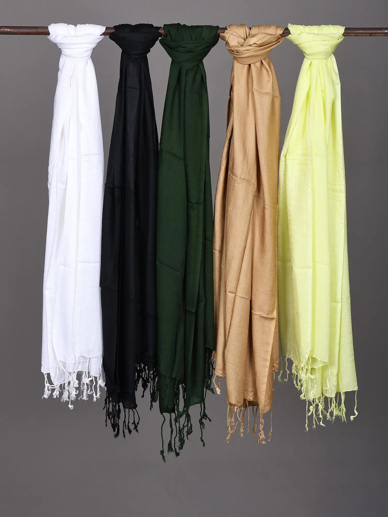 Lot of Five Plain Stoles with String Fringe Border