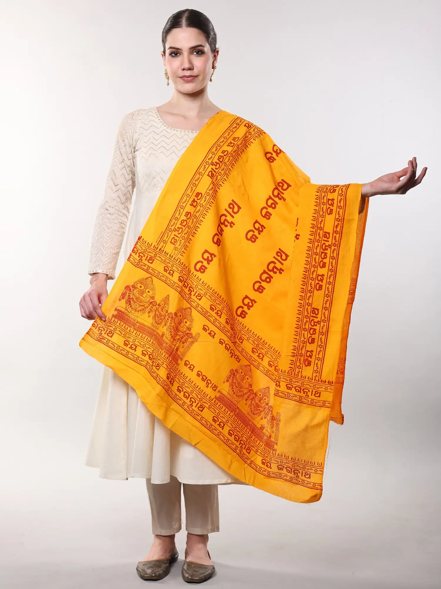 Prayer Shawl from Odiasa with Printed Jagannath, Balabhadra and Subhadra