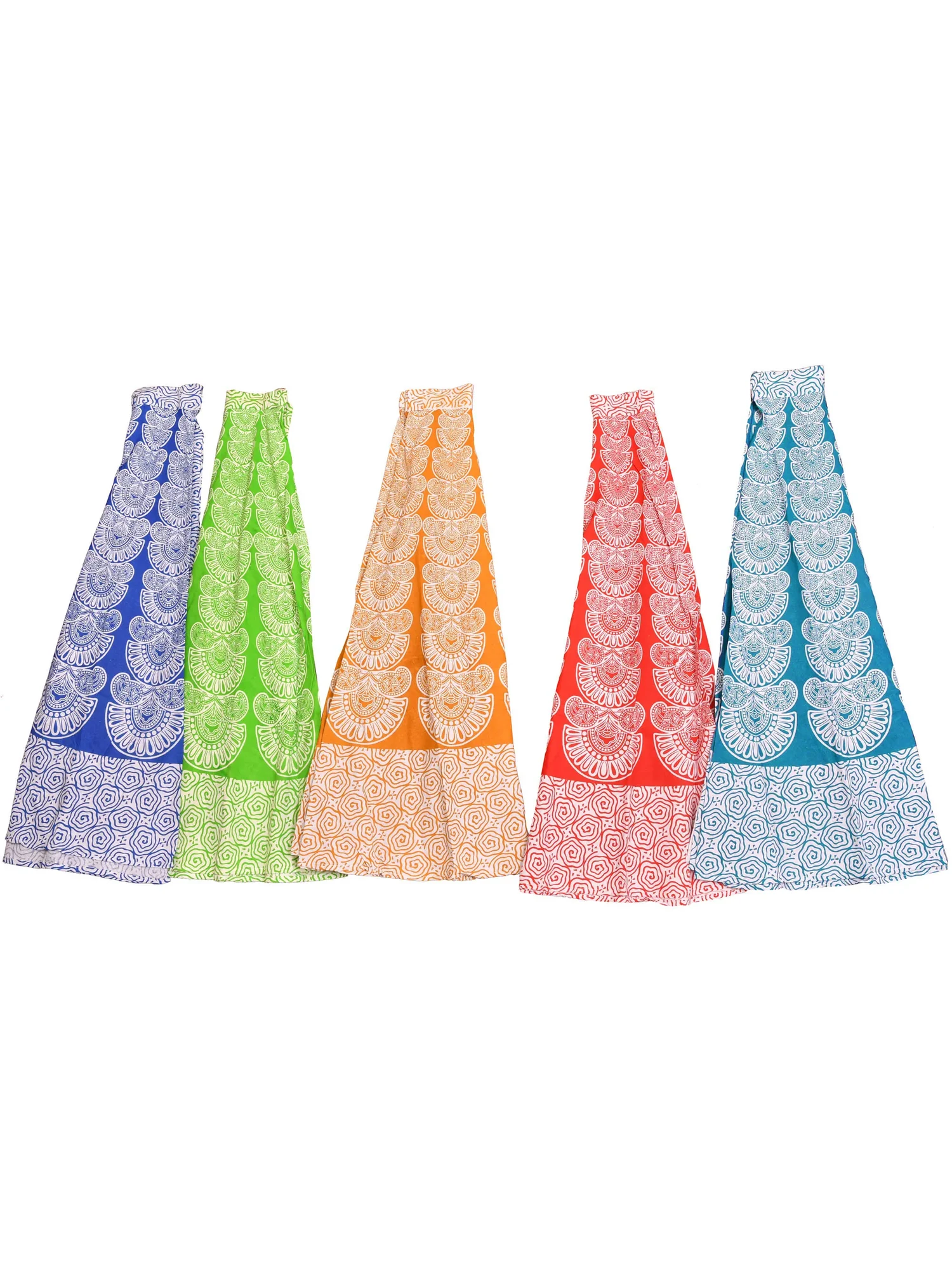 Lot of Five Wrap-Around Long Skirts with Block-Print in Pastel Colors
