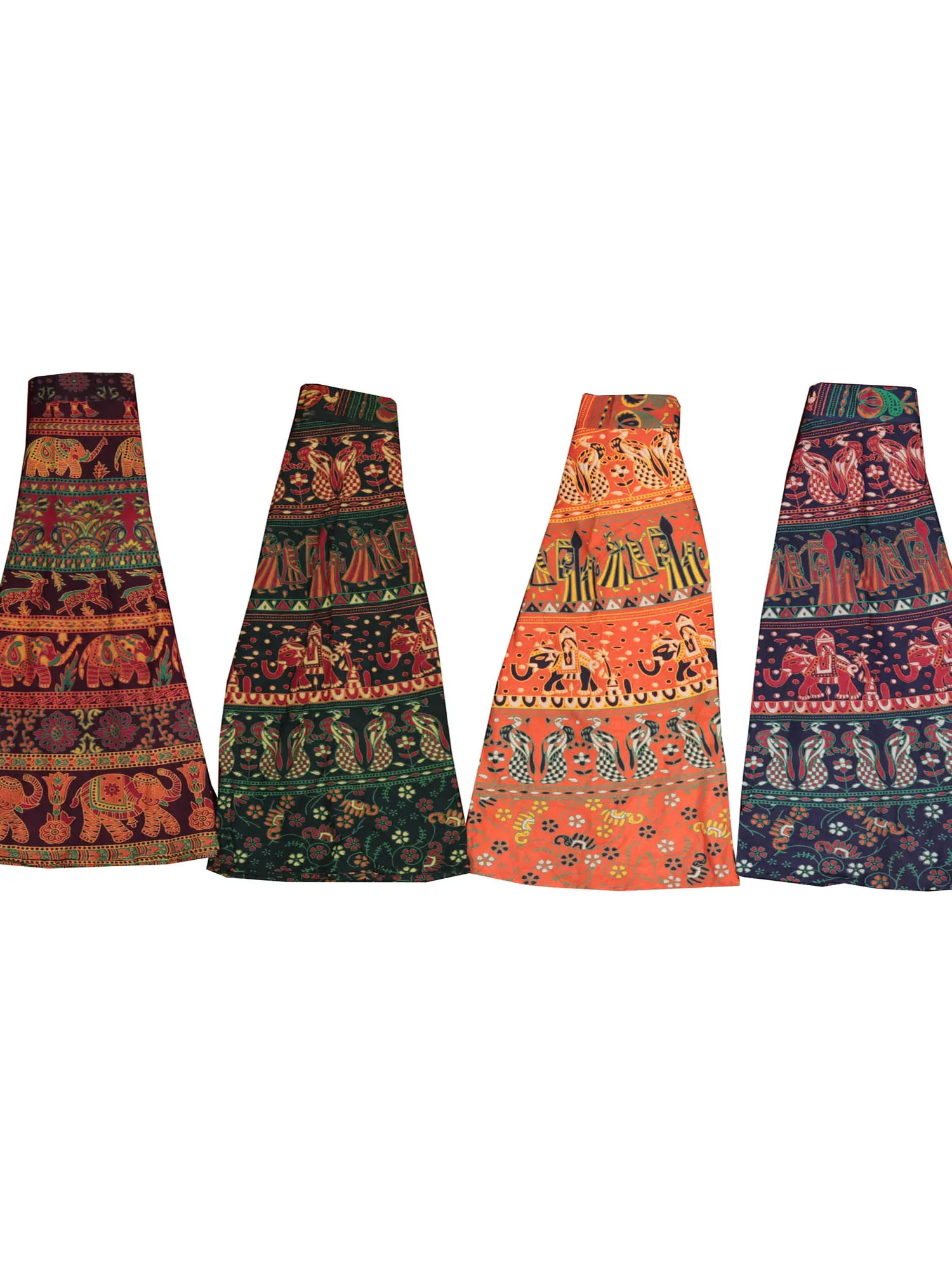 Lot of Four Wrap-Around Sanganeri Printed Midi Skirts
