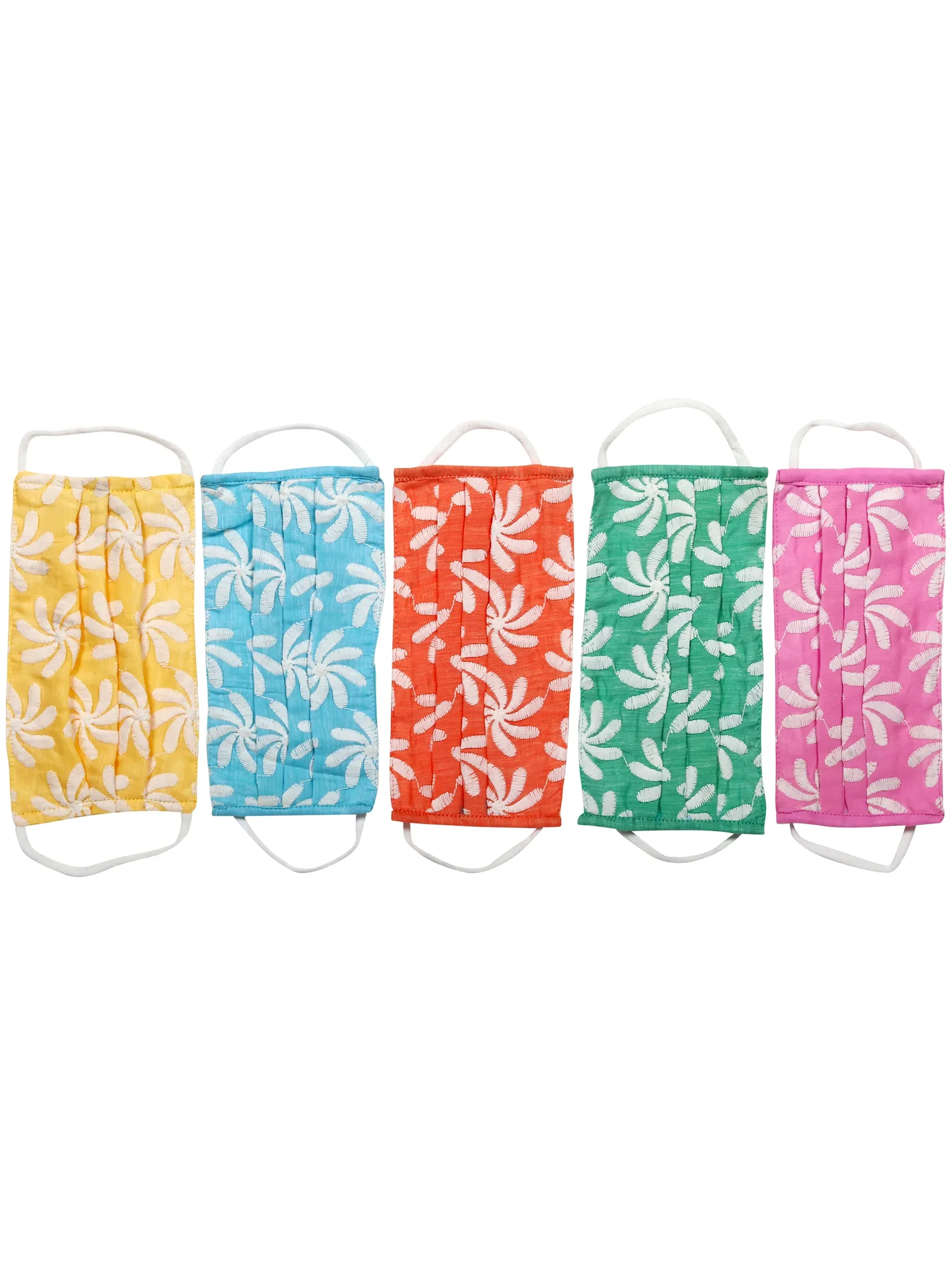 Lot of Five Two-ply Fashion Face Masks from Lucknow with Chikan Embroidery and Cotton-Backing