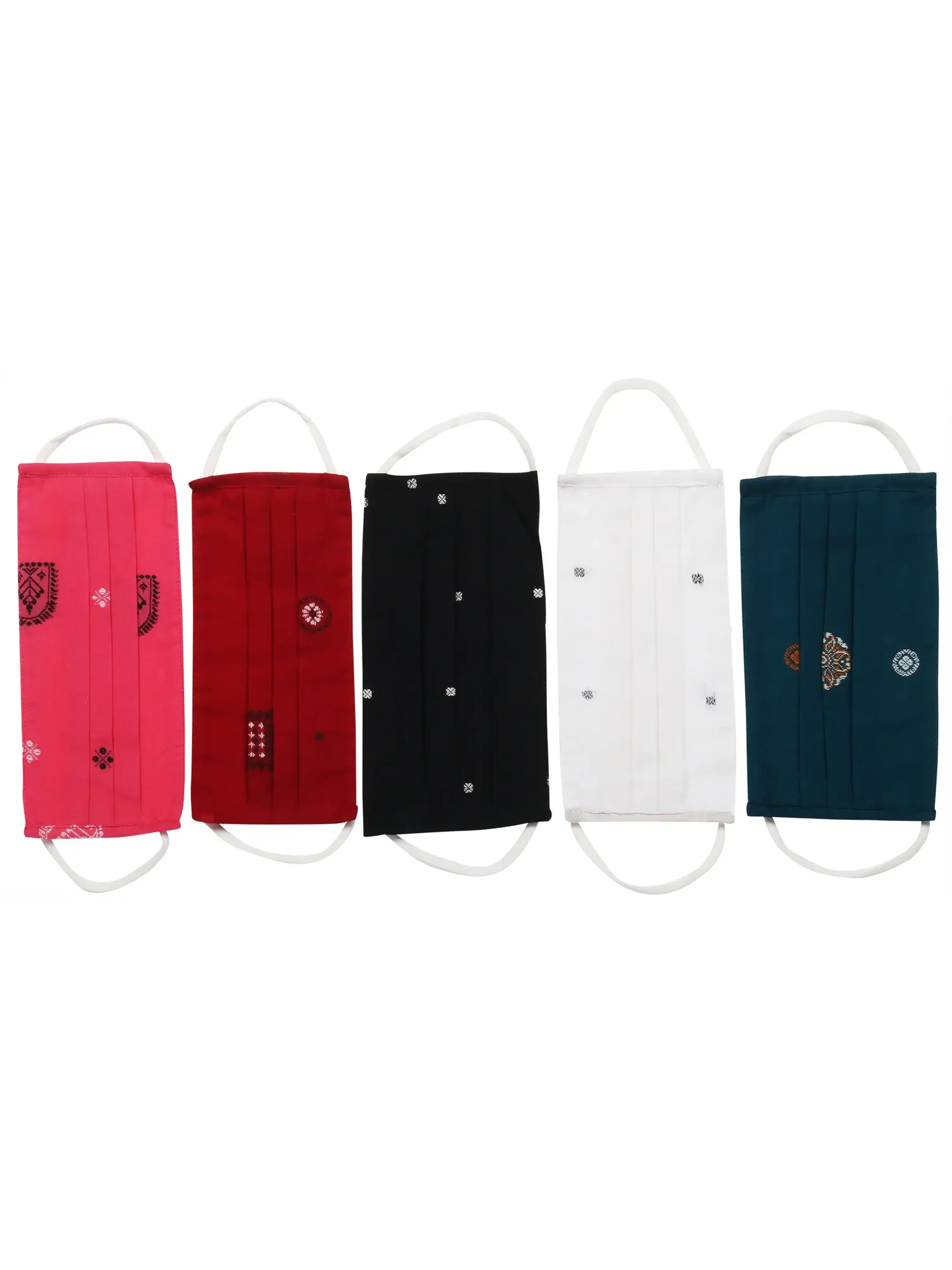 Lot of Five Two-ply Fashion Face Masks from Bangalore with Woven Motives and Cotton-Backing