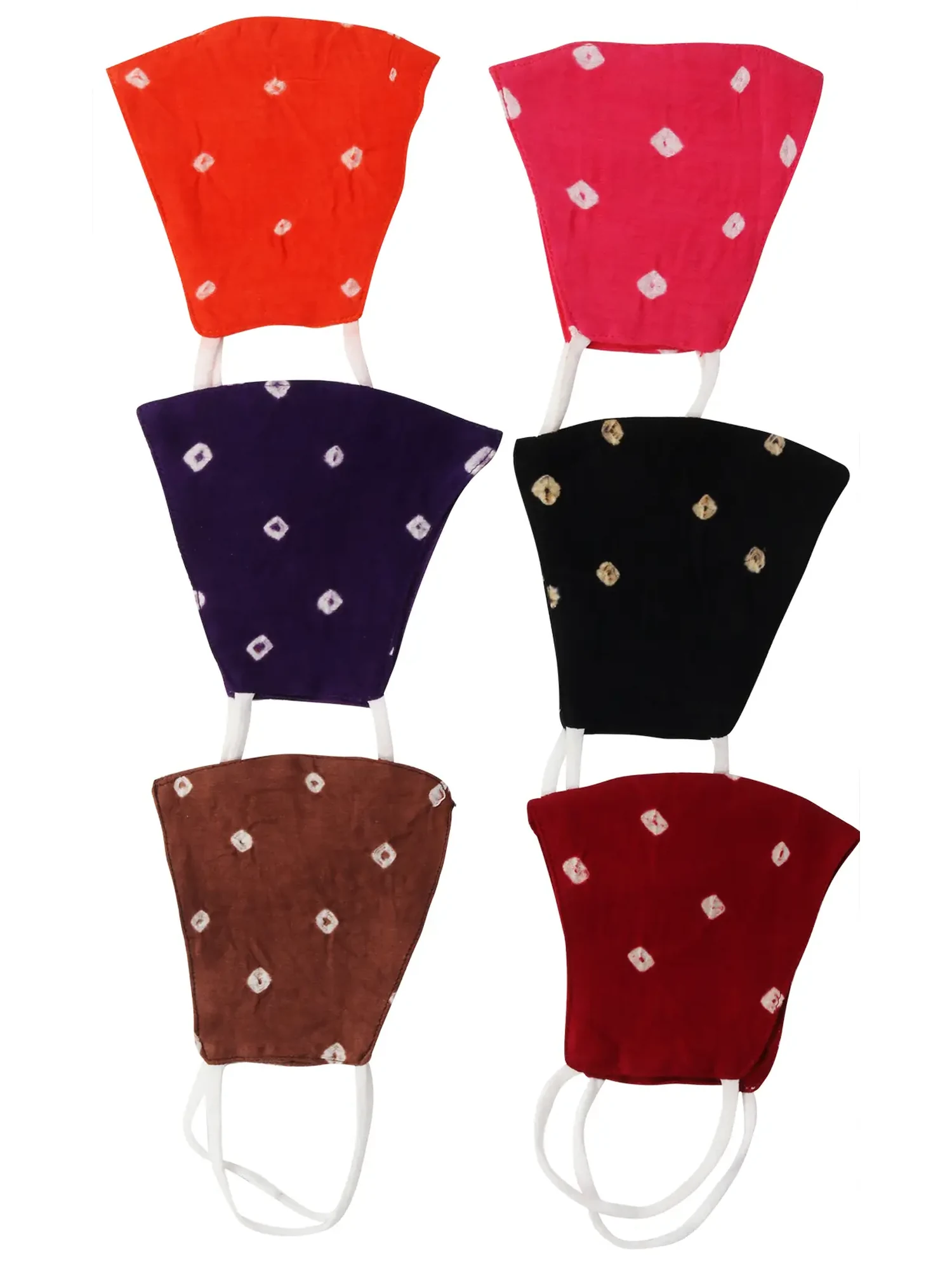 Lot of Six Two ply Fashion Masks from Jaipur with Bandhini (tie-dye) Design and Cotton-Backing
