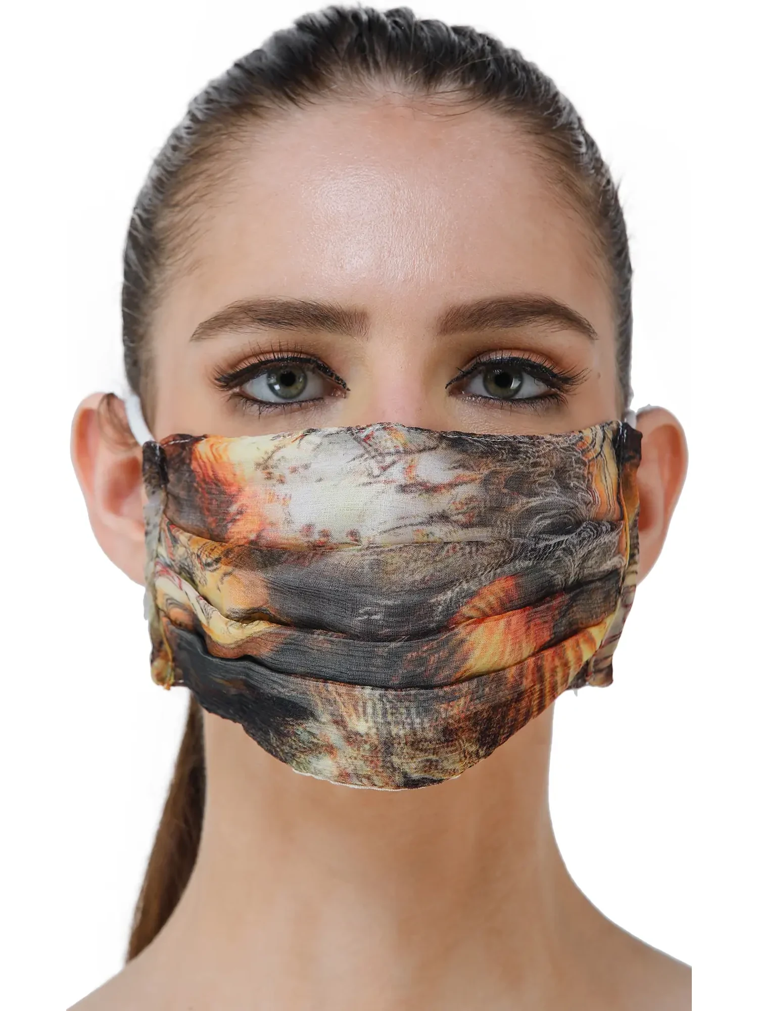Beige and Black Two-Ply Fashion Mask with Digital Printed Lady Figures