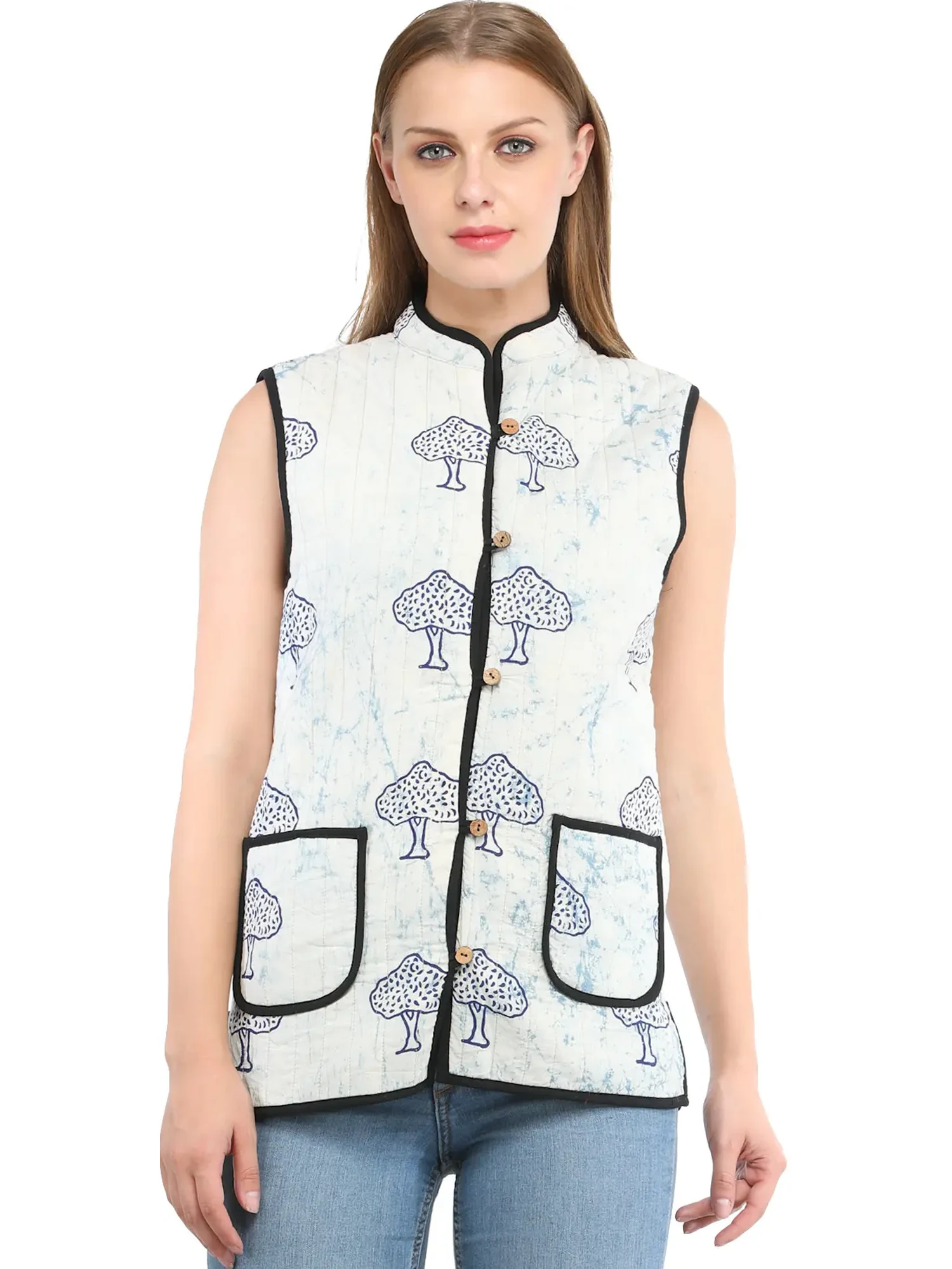 Skyway and Cordovan Reversible Waistcoat from Pilkhuwa with Printed Trees