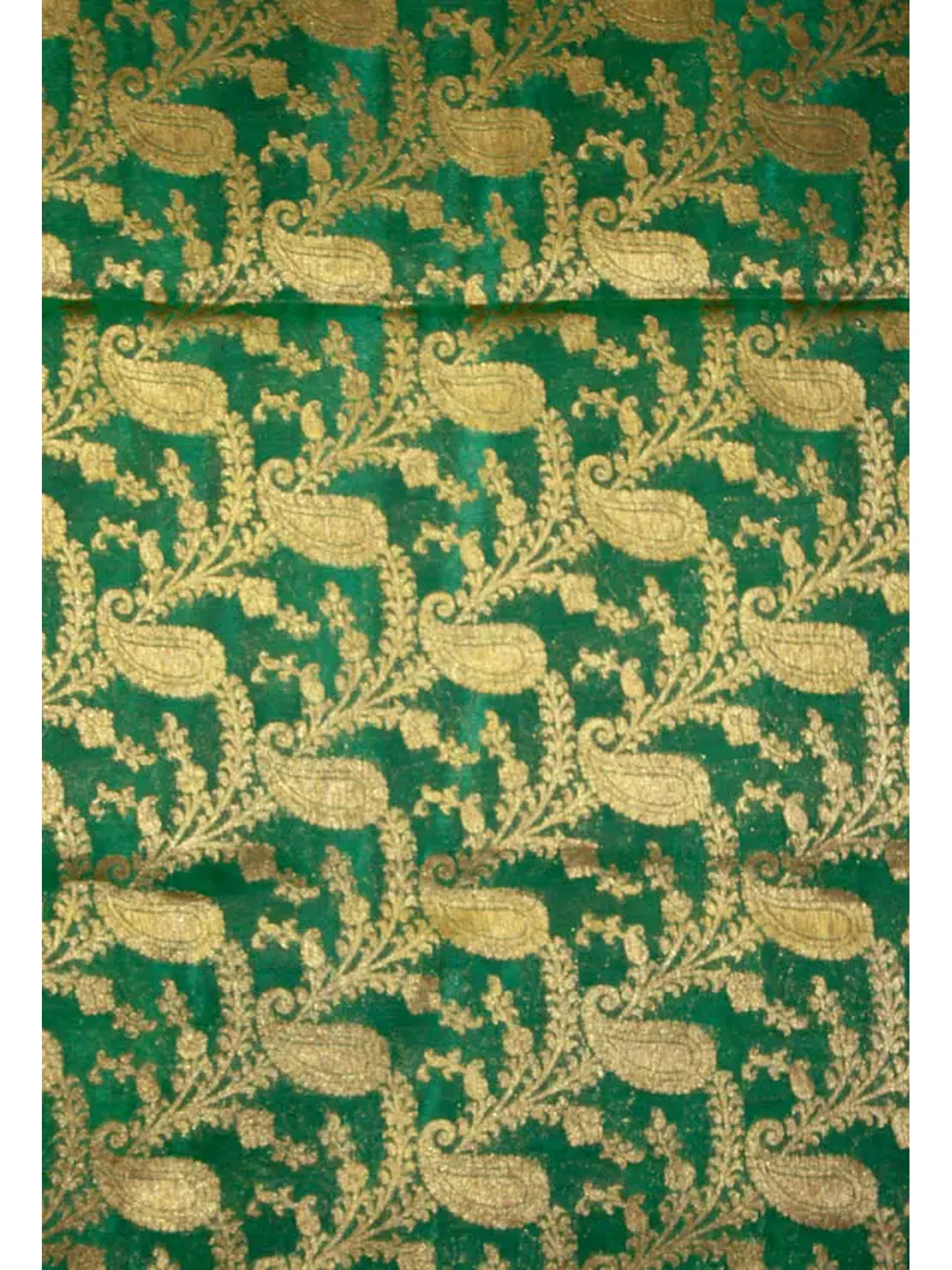 Green Fabric from Banaras with All-Over Woven Paisleys