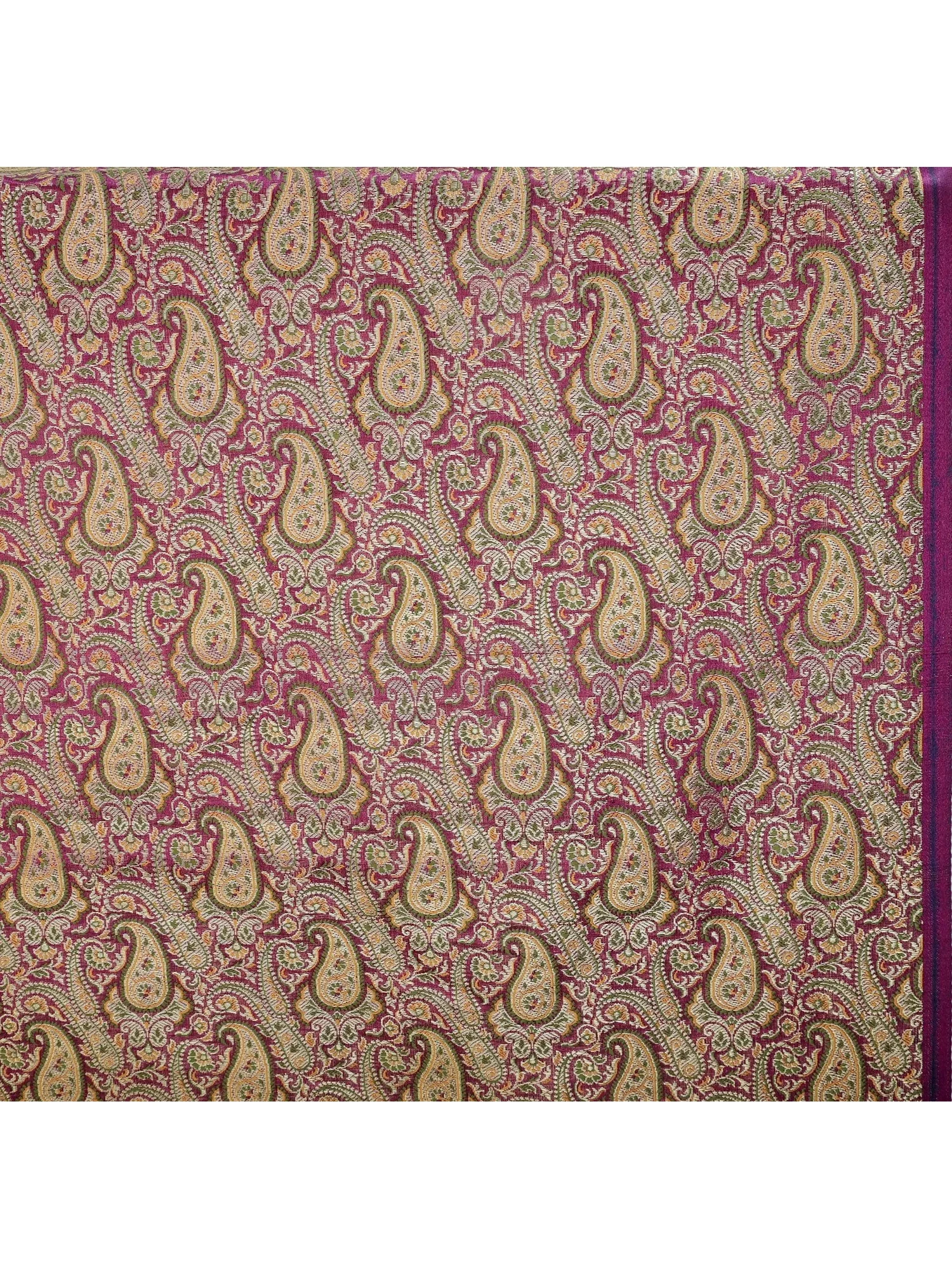 Purple Fabric from Banaras with Paisleys Woven in Golden Thread