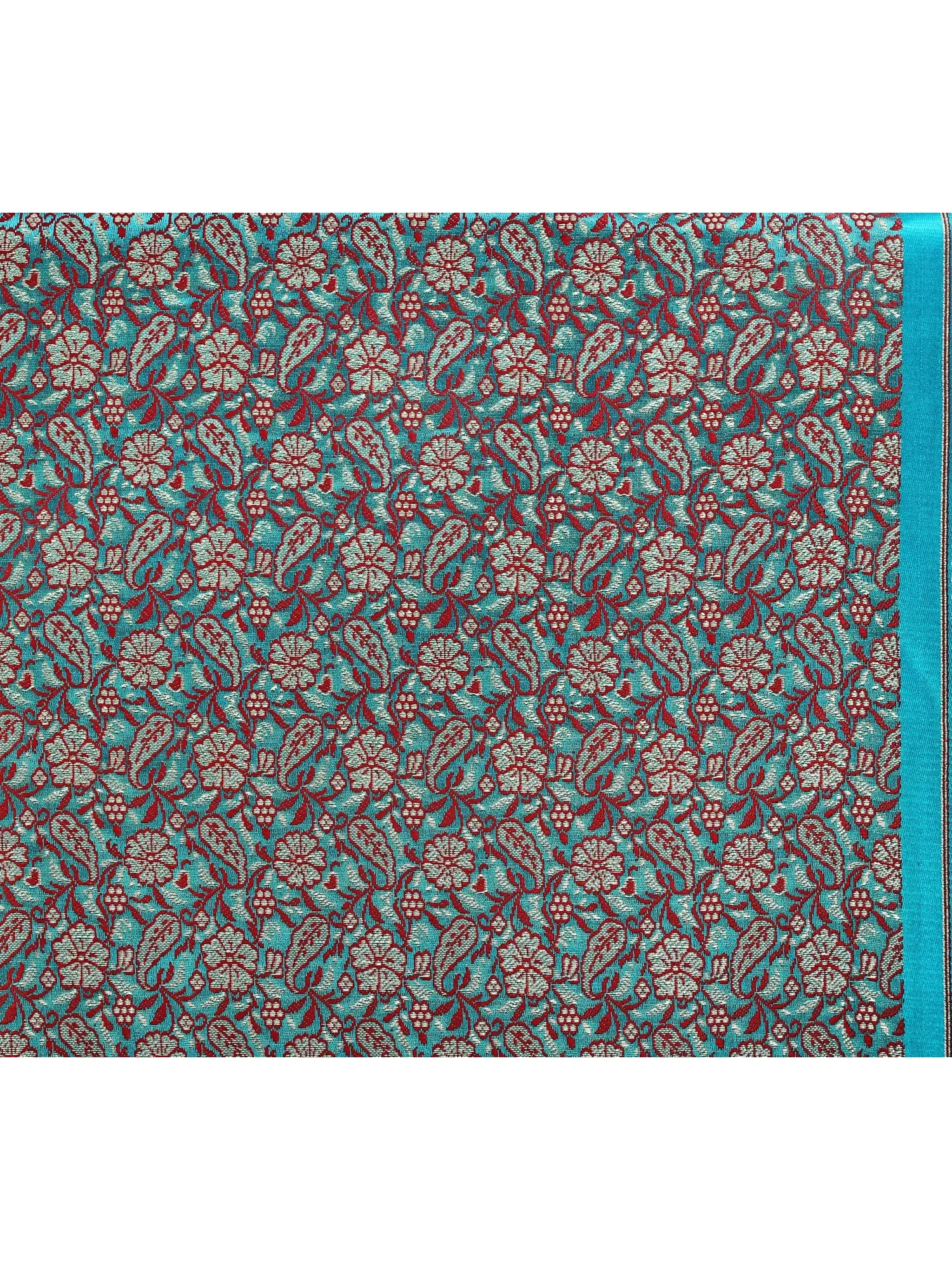 Green Banarasi Brocade Fabric with Woven Flowers