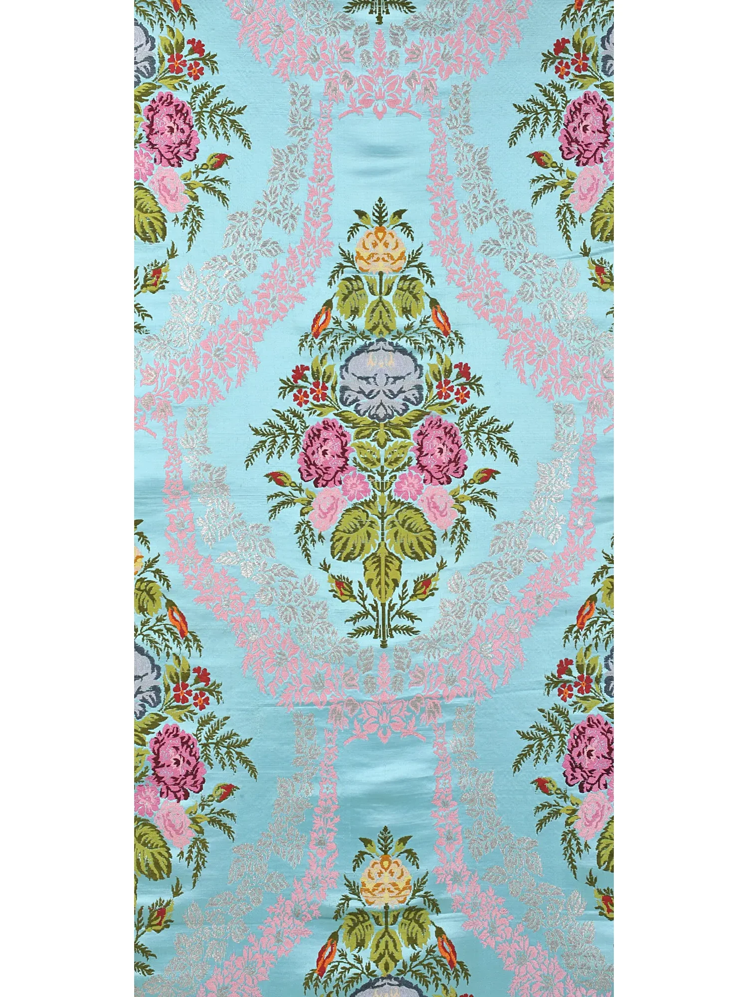Sky-Blue Gyasar Brocade from Banaras with Woven Flowers