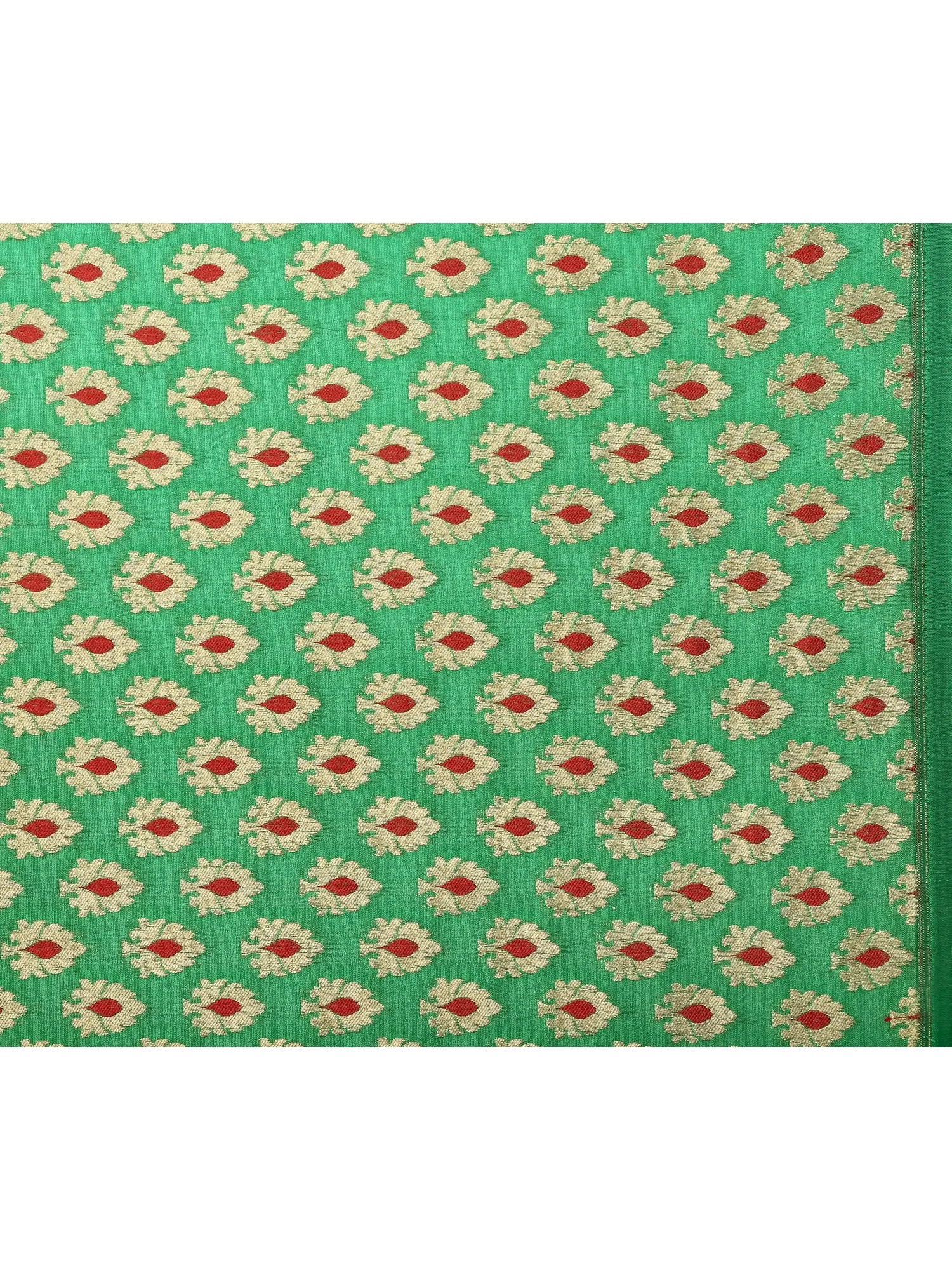 Kelly-Green Fabric from Banaras with All-Over Woven Bootis