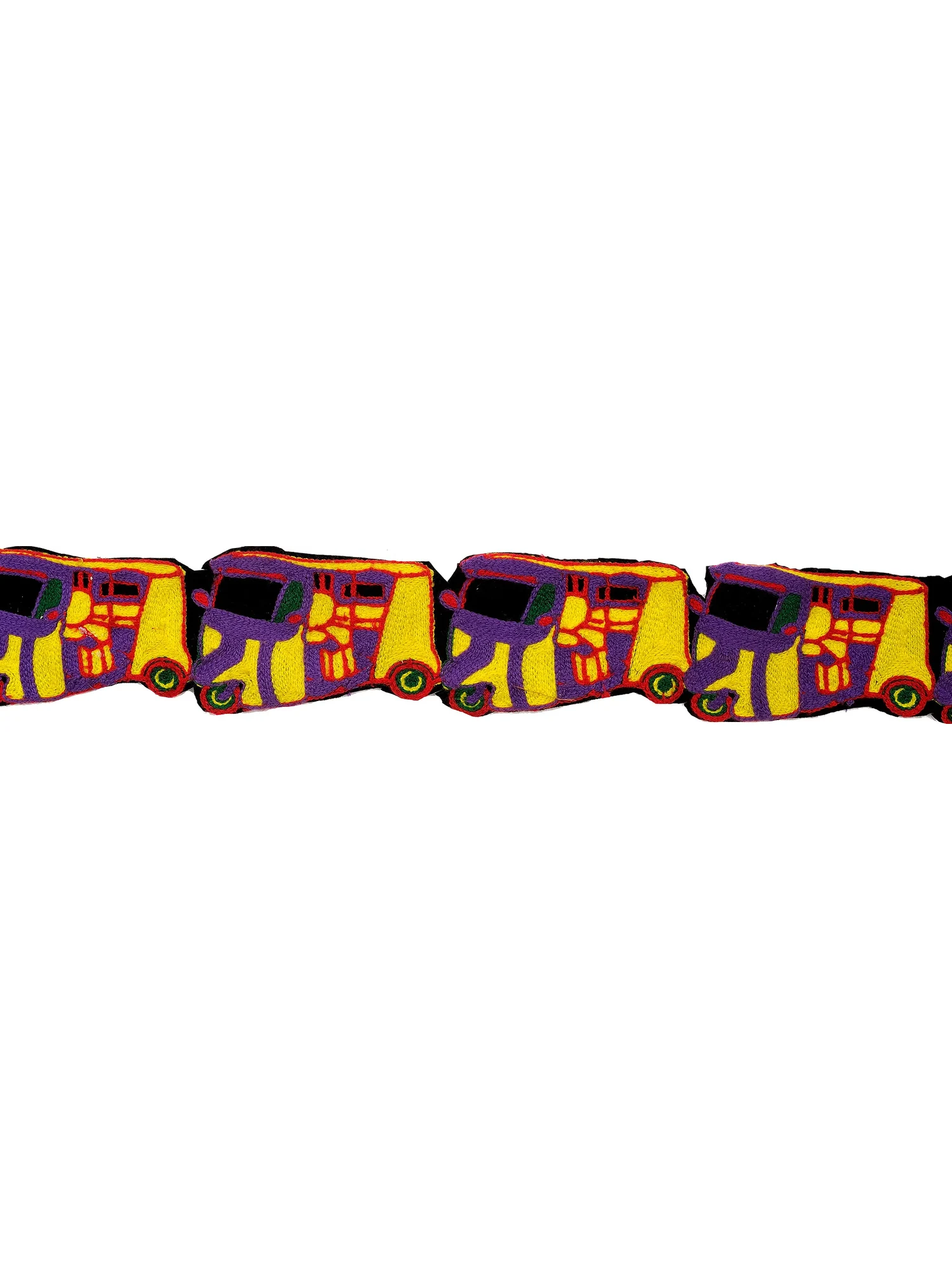 Purple and Yellow Designer Fabric Border with Embroidered Auto-Rickshaw