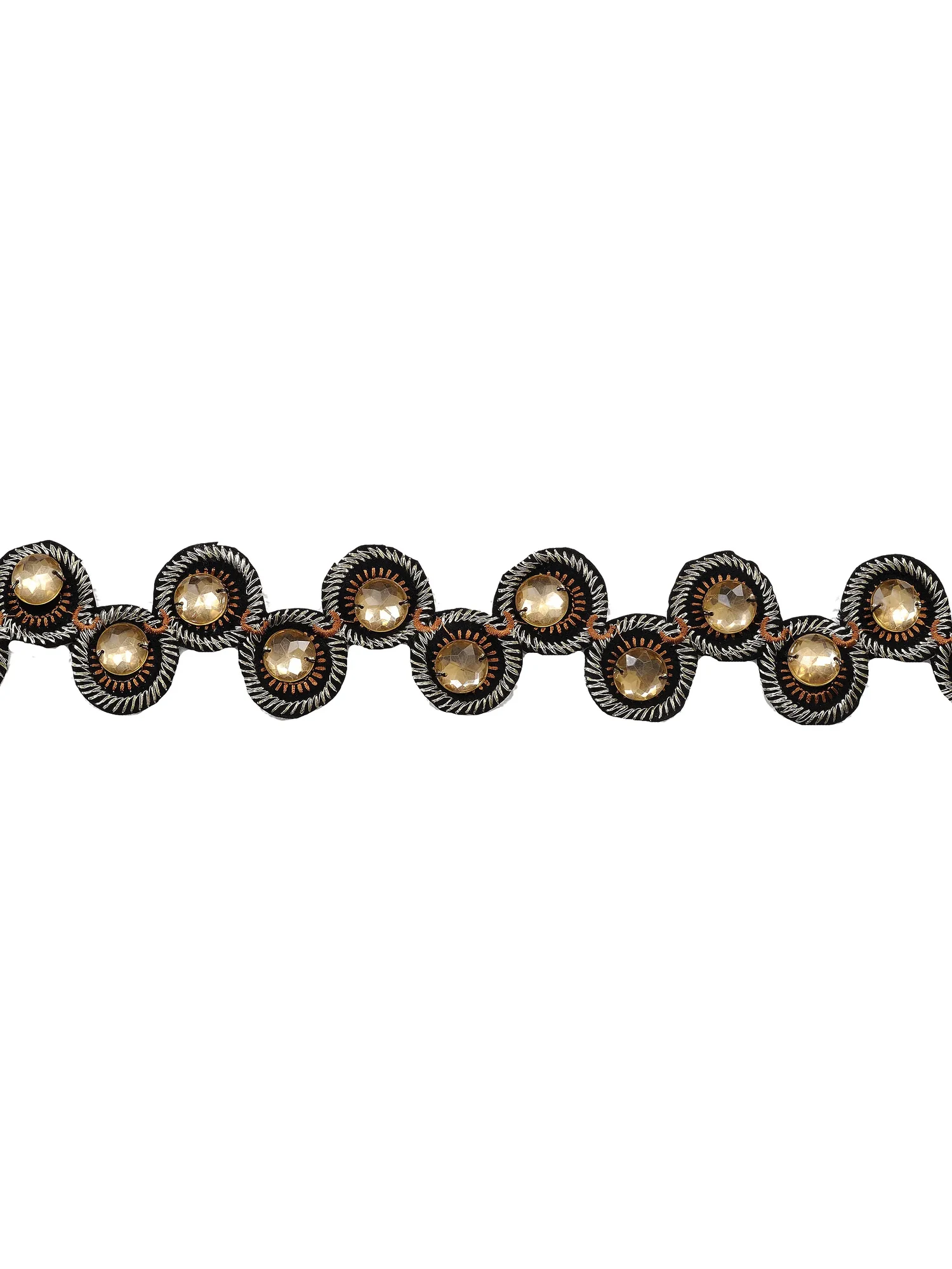 Black Designer Fabric Border with Large Faceted Bead