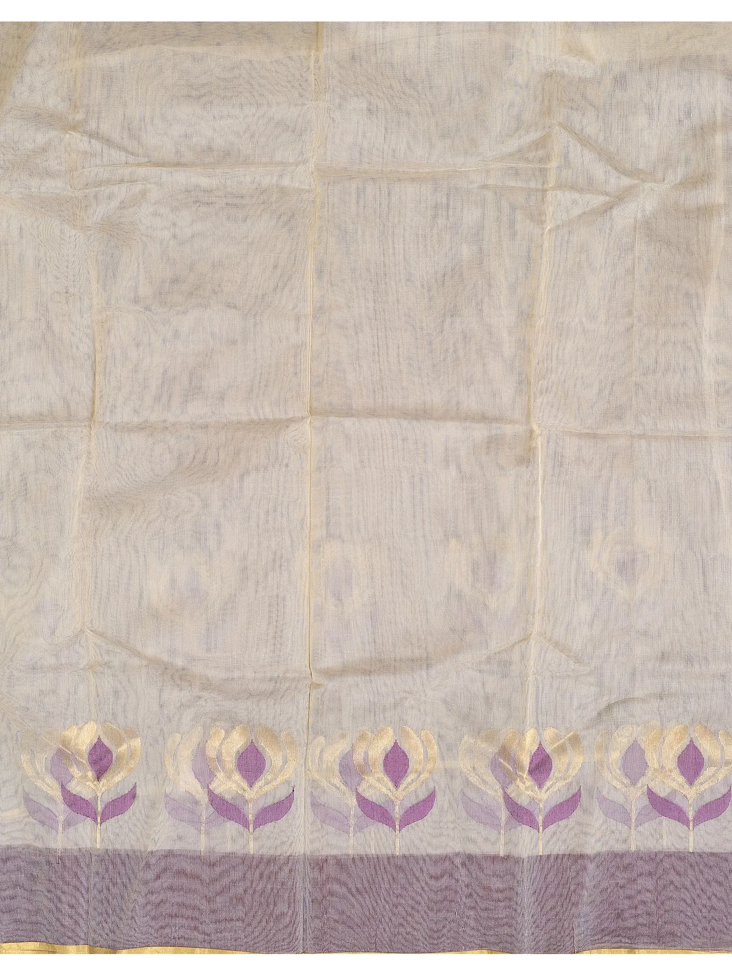Ivory Net Fabric from Banaras with Flowers on Border