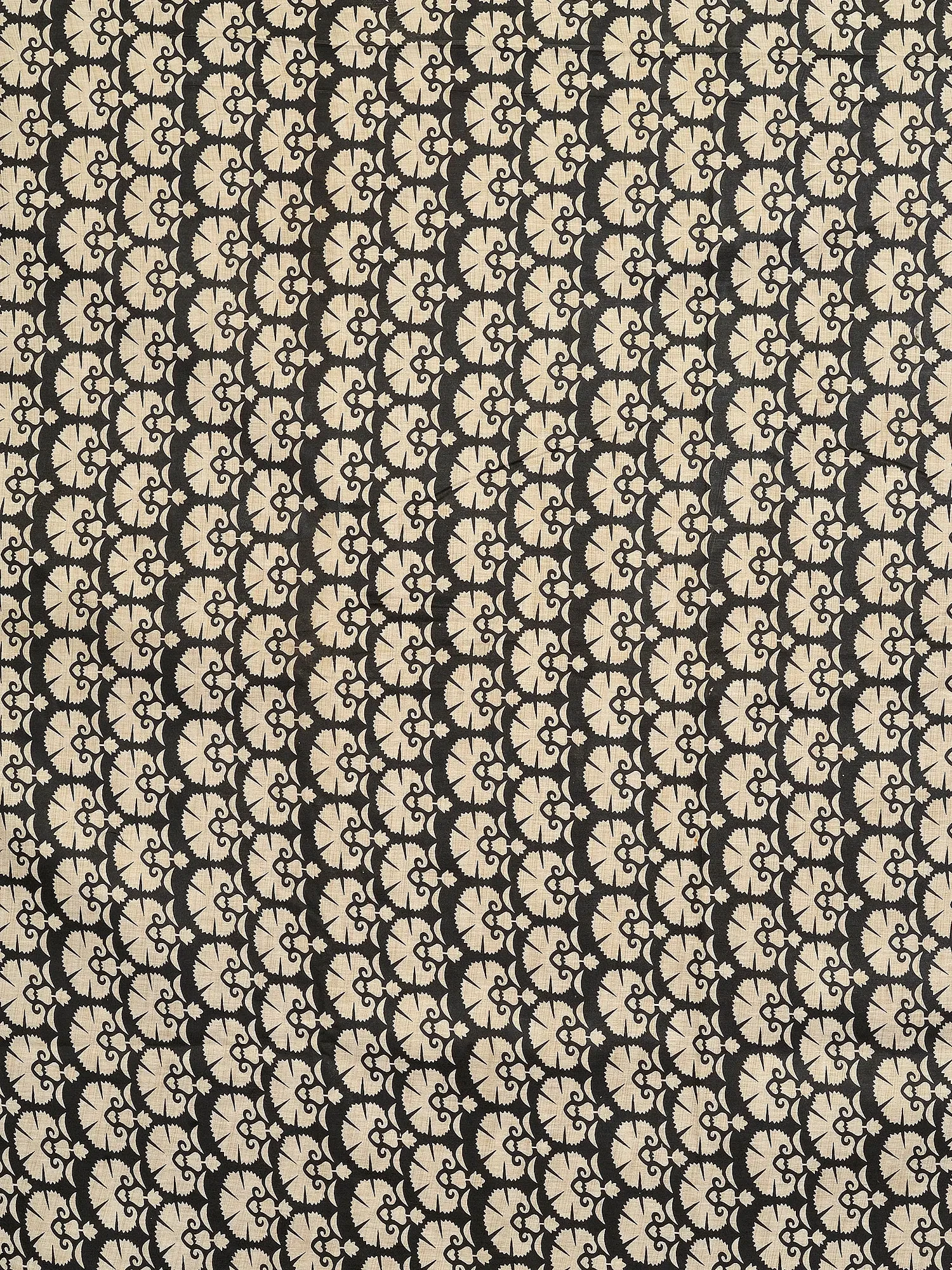 Black and Beige Colored Floral Printed Fabric from Jharkhand