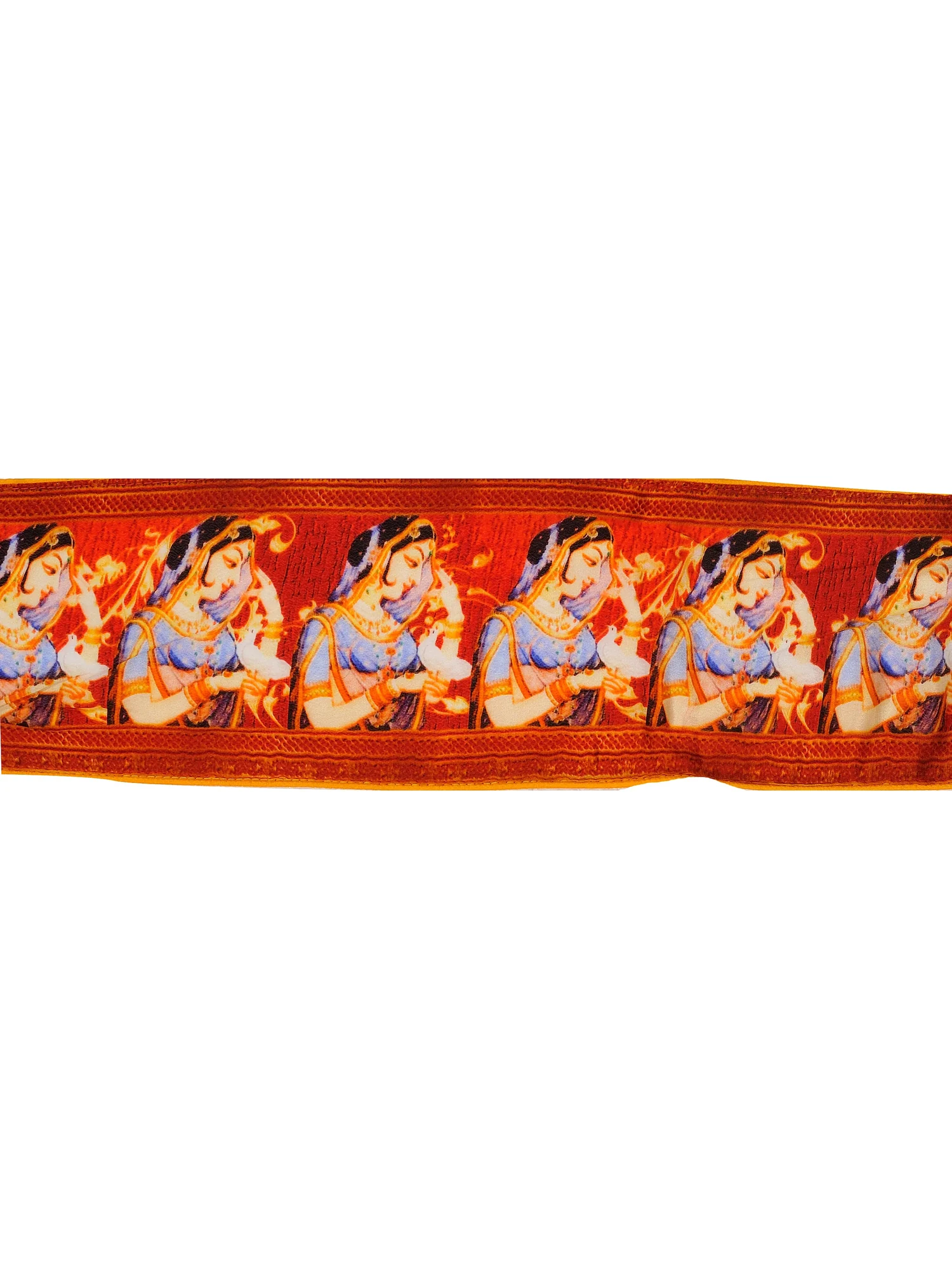 Tomato-Red Fabric Border with Digital-Printed Brides