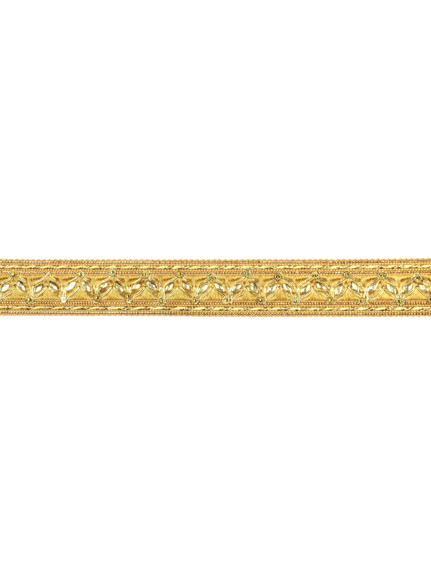 Pale-Gold Fabric Border with Embroidered Paisleys and Crystals