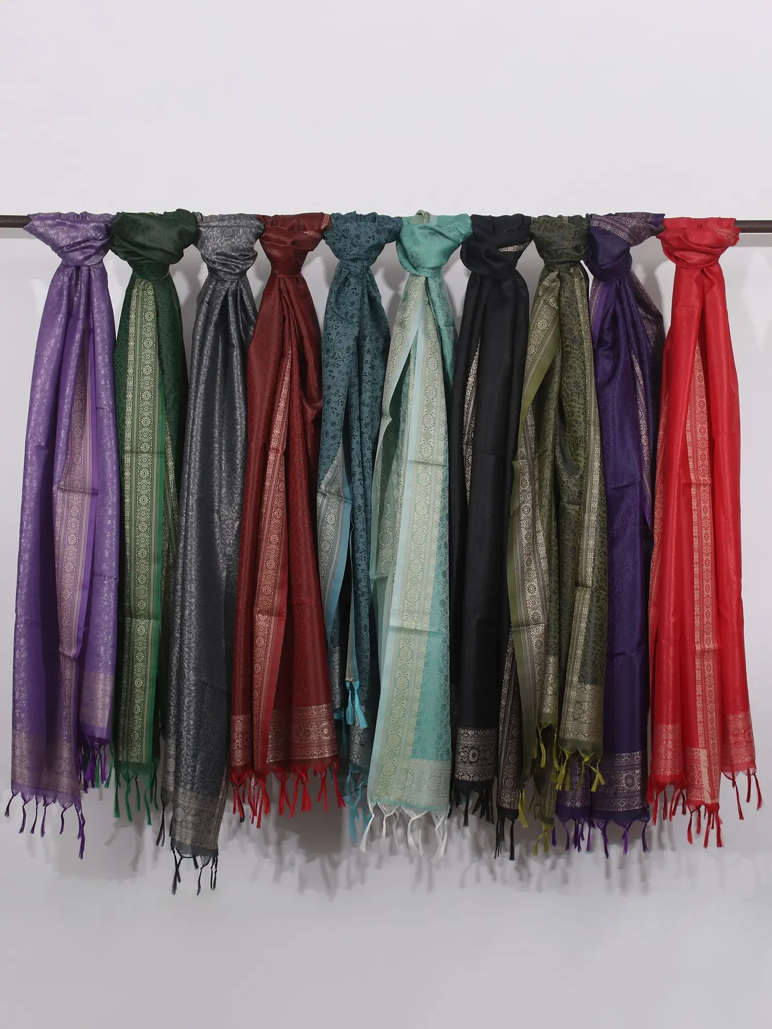 Lot of Ten Banarasi Scarves with Tanchoi Weave