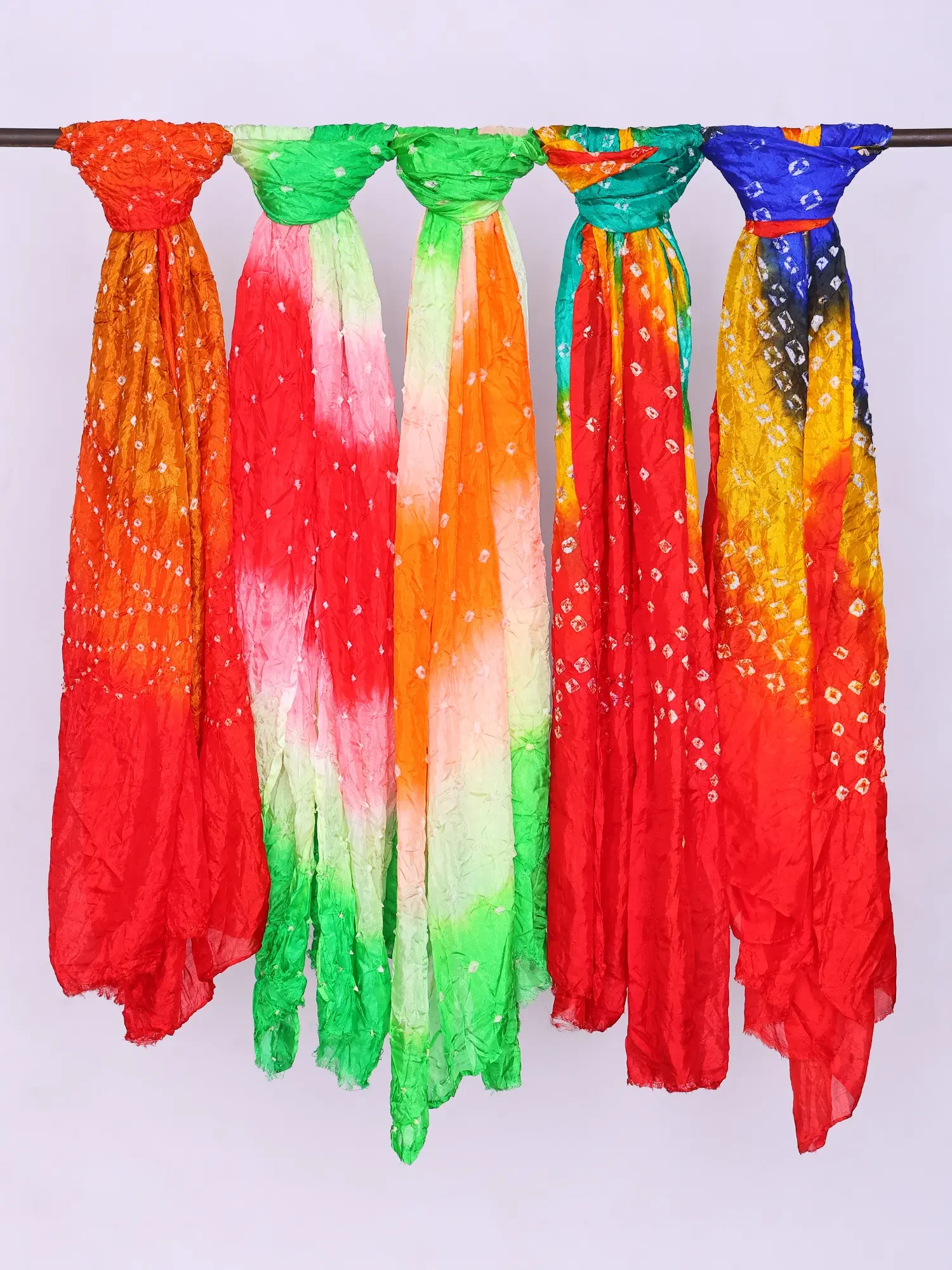 Lot of Five Bandhani Tie-Dye Dupattas from Rajasthan