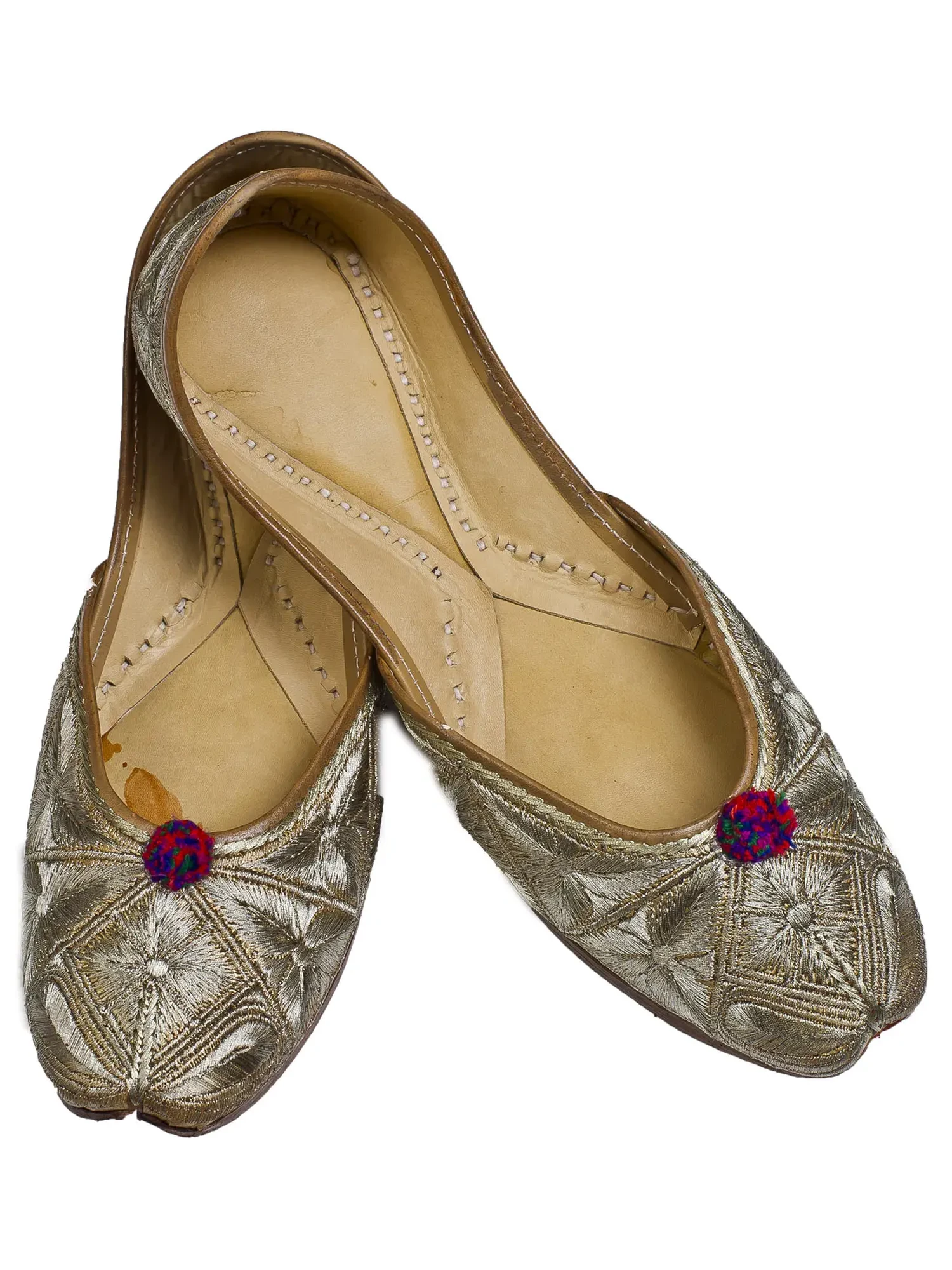 Beige Jooties with Aari Embroidered Leaves