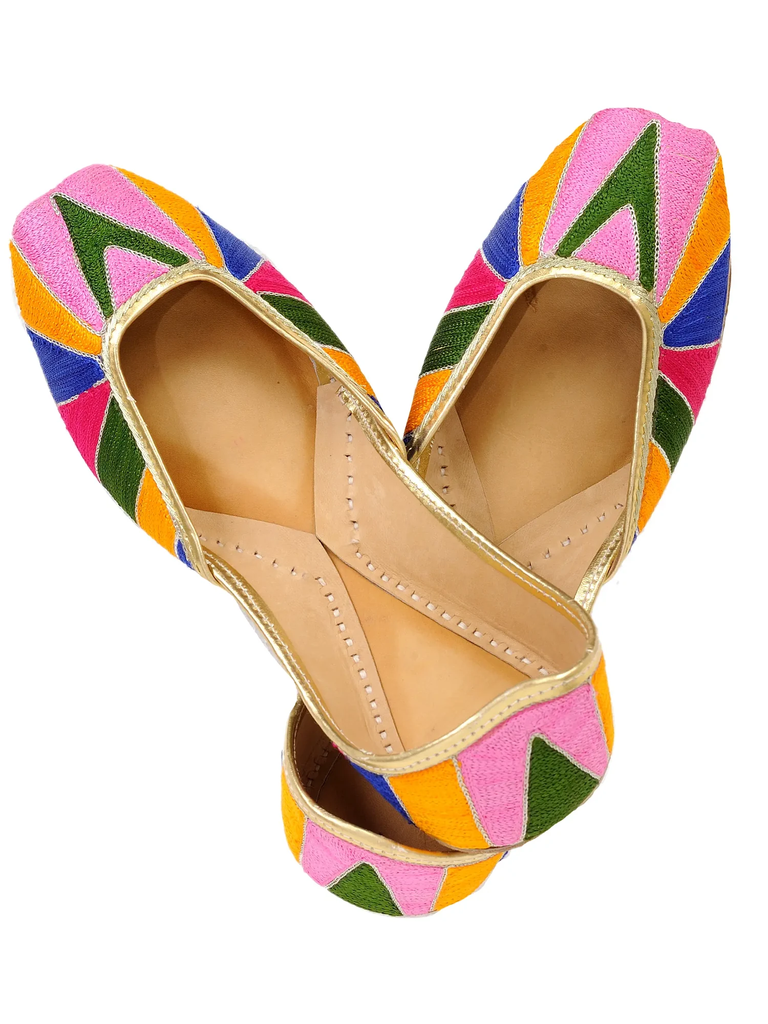 Multi-Color Phulkari Hand-Embroidered Jooti from Punjab