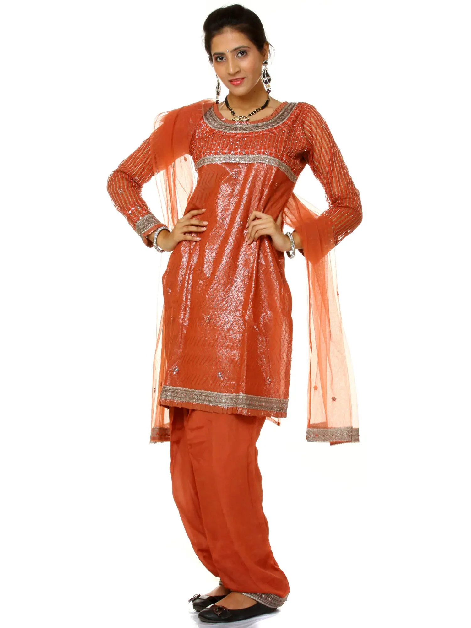 Aragon-Brown Shimmer Salwar Kameez Suit with Sequins and Threadwork