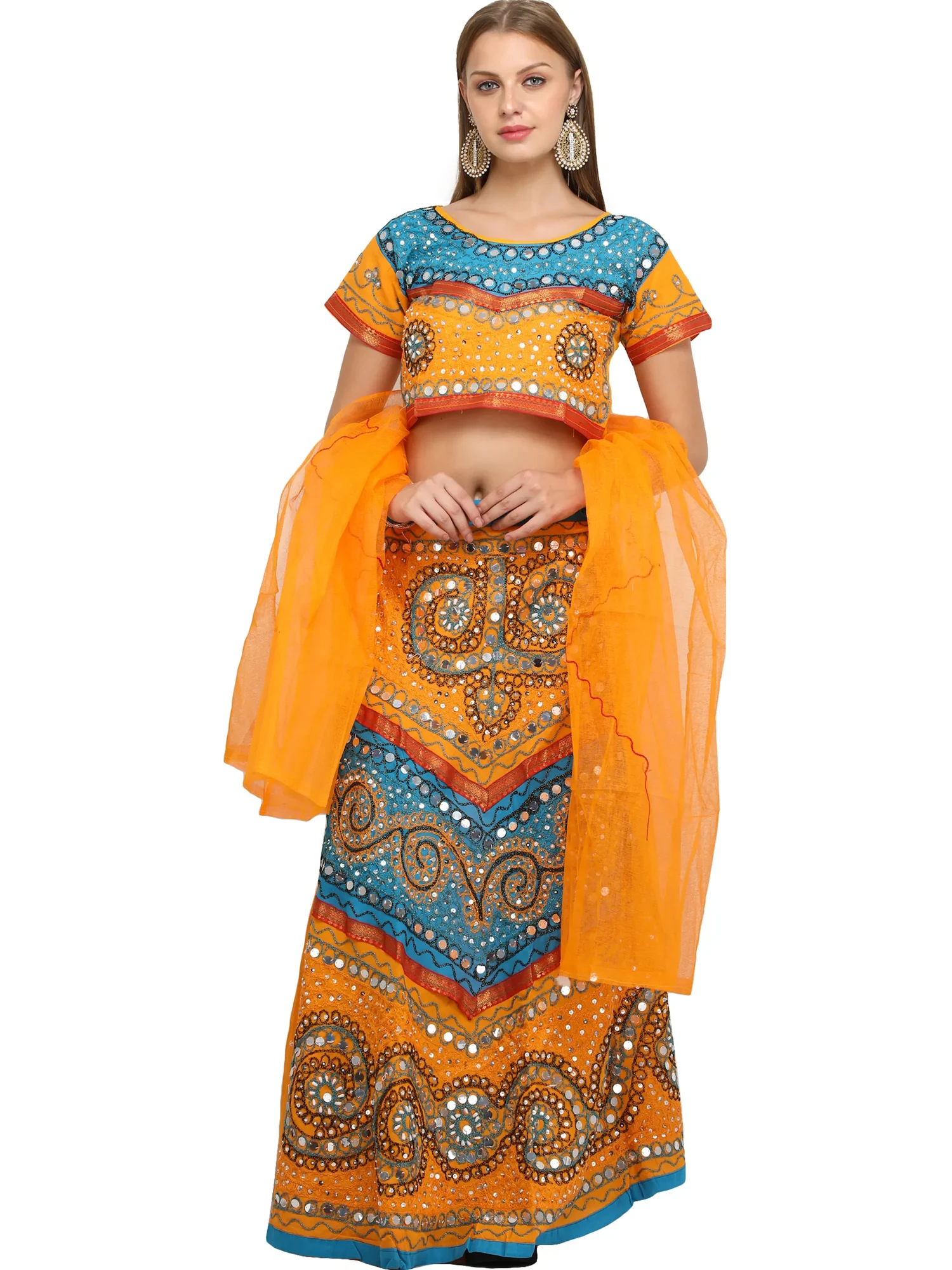 Lehenga Choli from Rajasthan with Thread Embroidery and Large Sequins