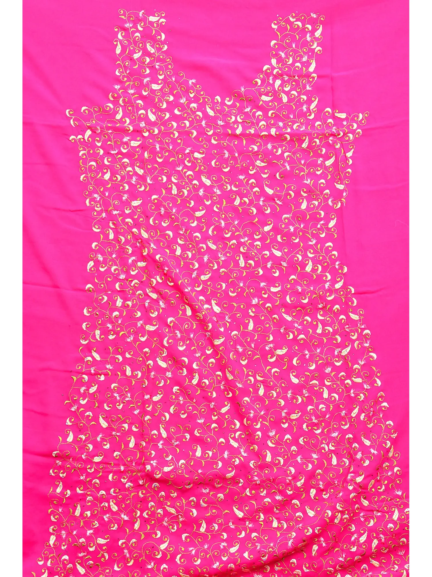 Hot-pink Salwar Kameez Fabric with Crewel Jaal-Embroidery