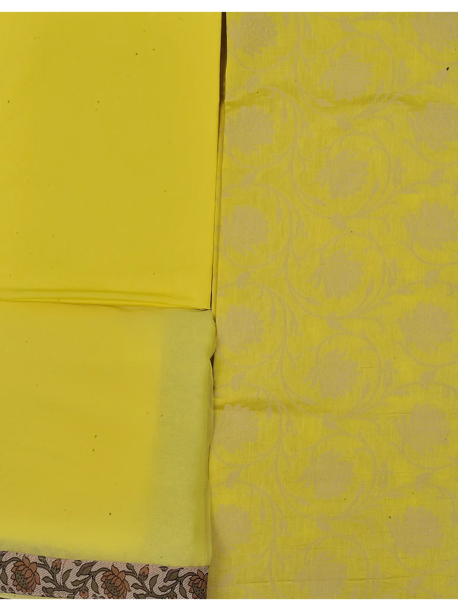 Blazing-Yellow Salwar Kameez Fabric with Woven Flowers in Self and Patch Border