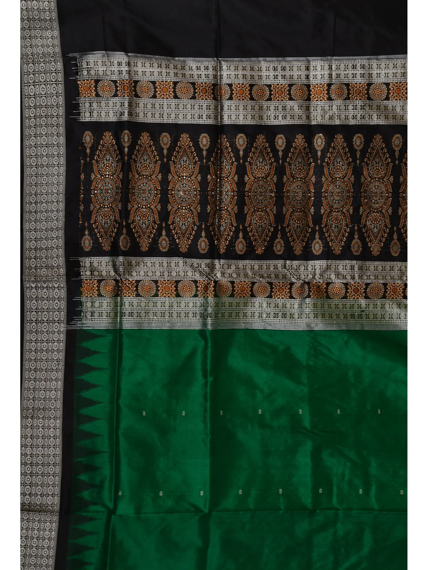 Green and Black Salwar Kameez Fabric from Sambalpur with Woven Motifs and Rudraksha Border