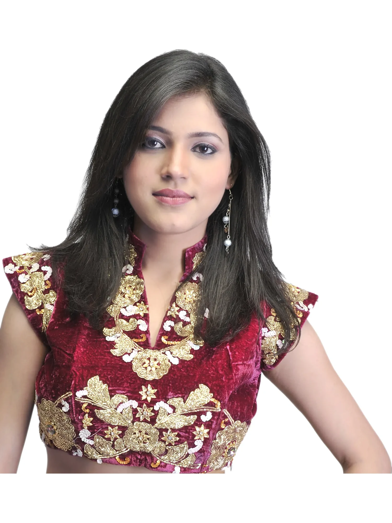 Mauve Velvet Choli with Zardozi Work by Hand