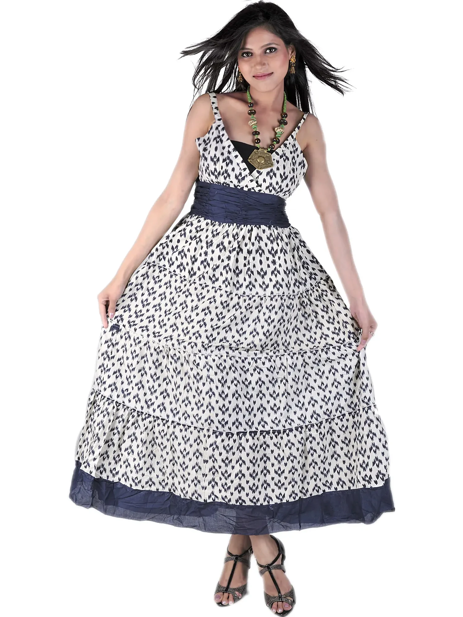 Ivory and Midnight-blue Barbie Dress with Ikat Print