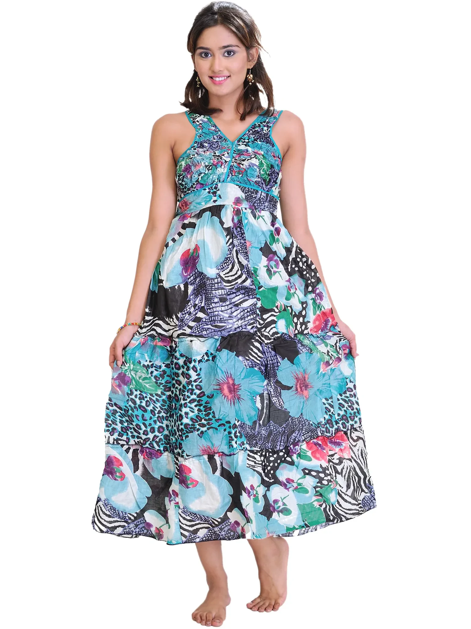Angel-Blue Floral Printed Barbie Dress