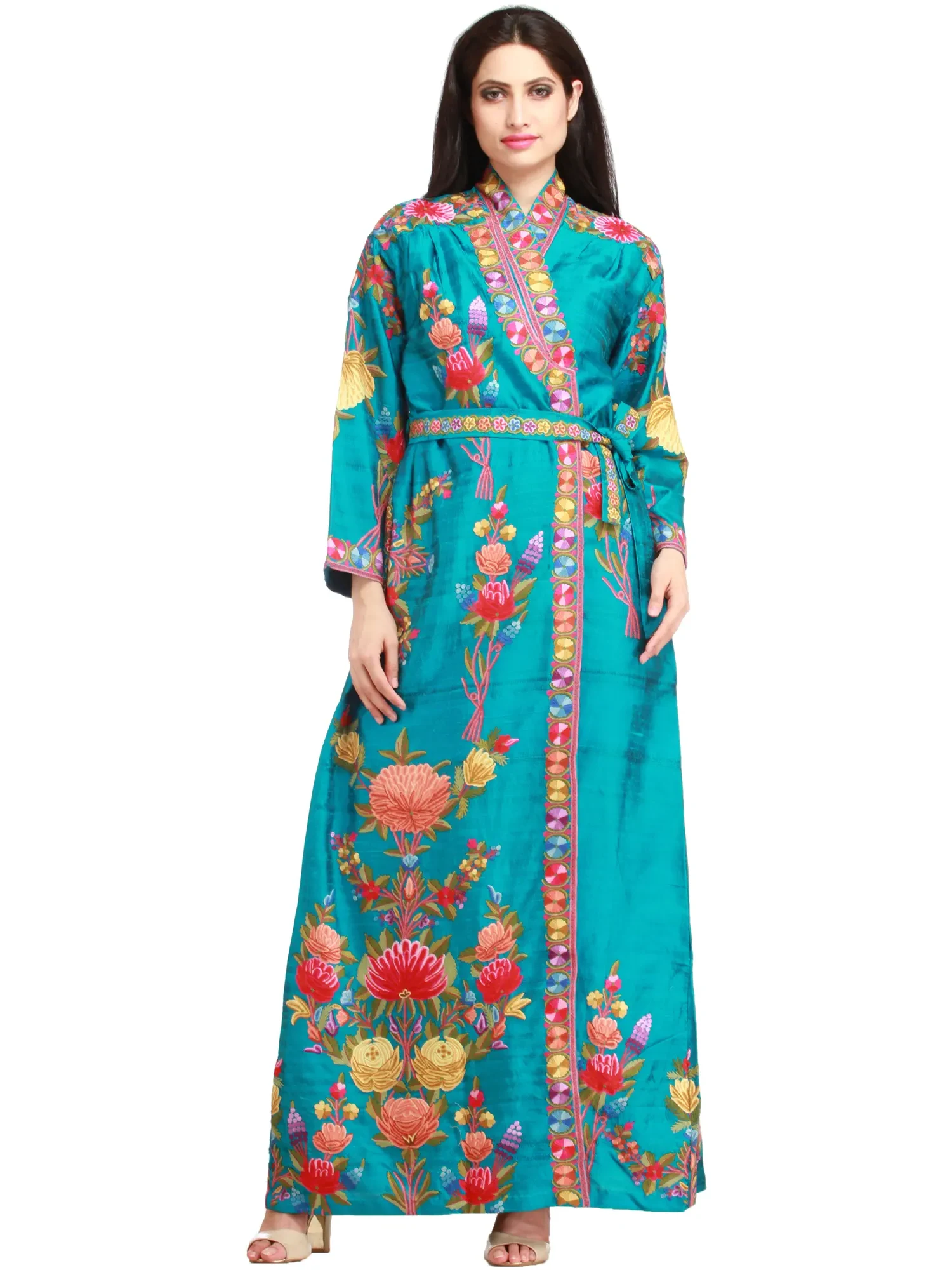 Algiers-Blue Robe from Kashmir with Aari Floral-Embroidery by Hand