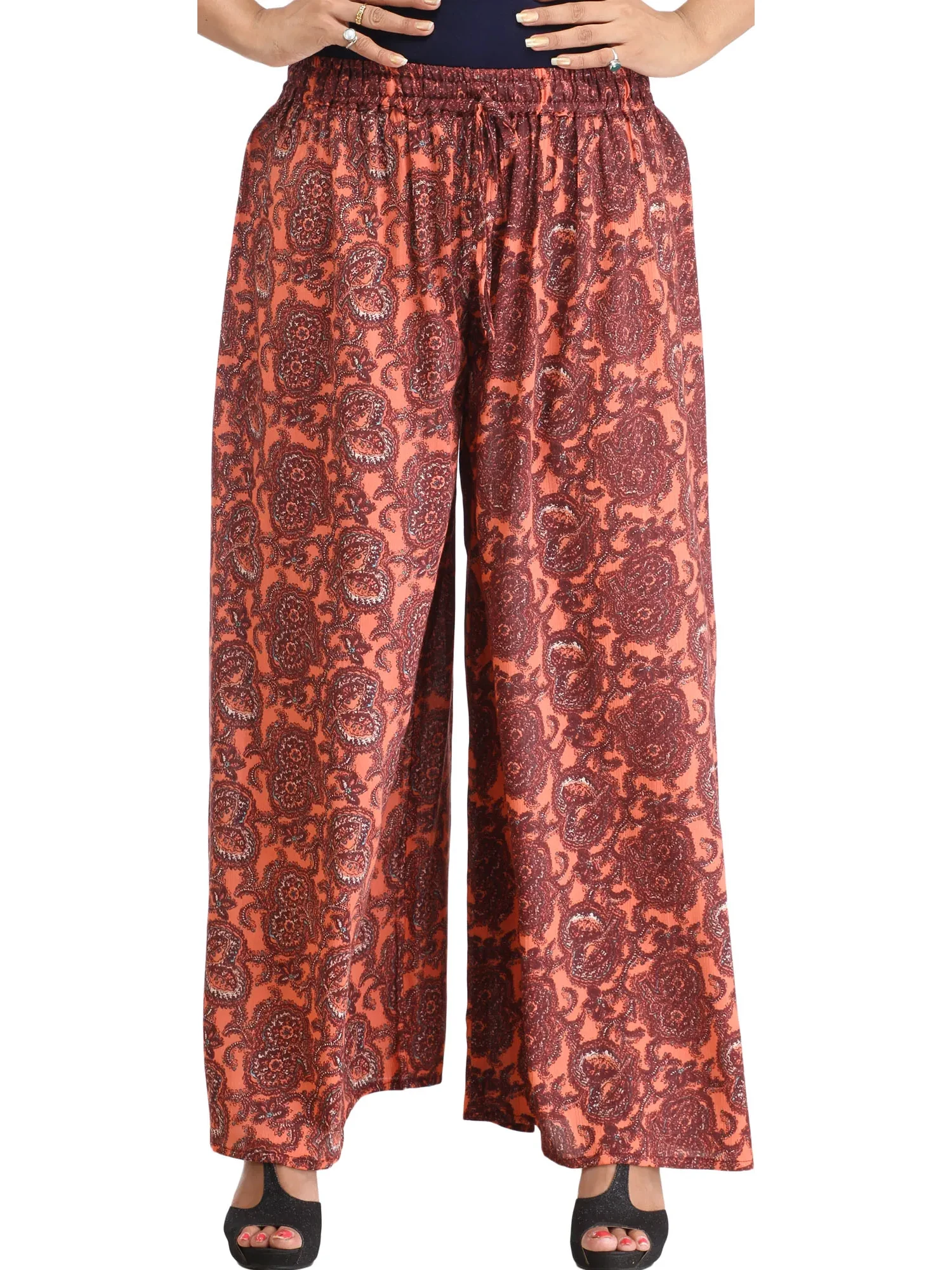 Burnt-Coral Casual Printed Palazzo Pants