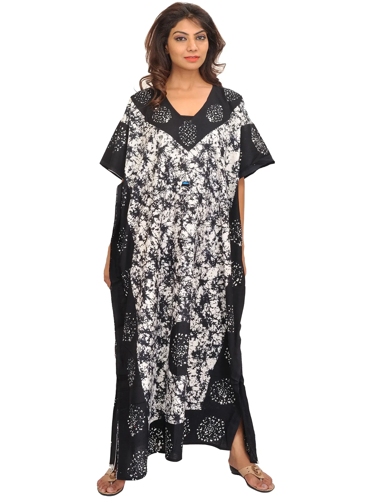 Black and White Batik-Dyed Kaftan