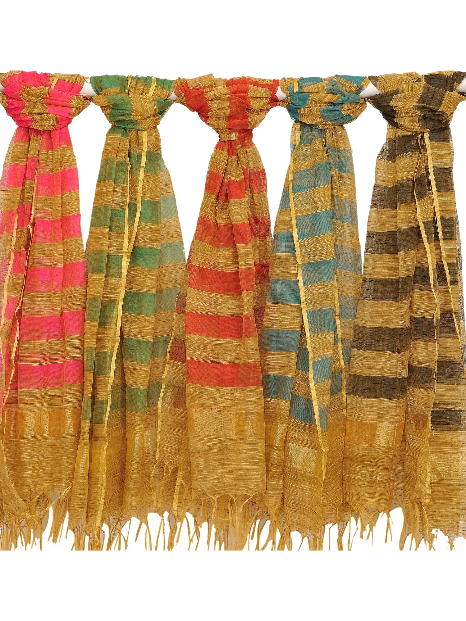 Lot of Five Striped Dupattas from Banaras