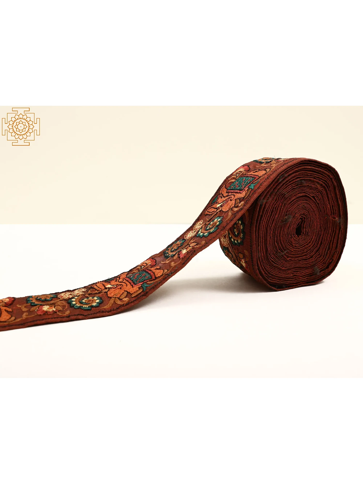 Rosewood Fabric Border with Elephant and Floral Embroidery