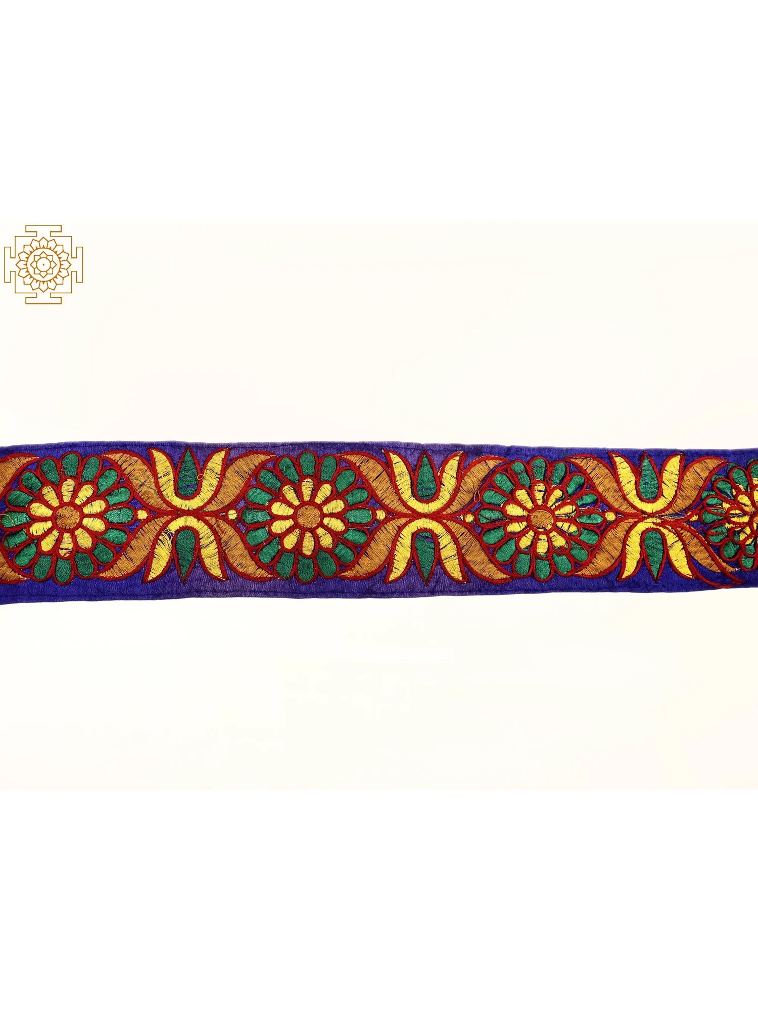 Bluing Fabric Border with Floral Thread Embroidery