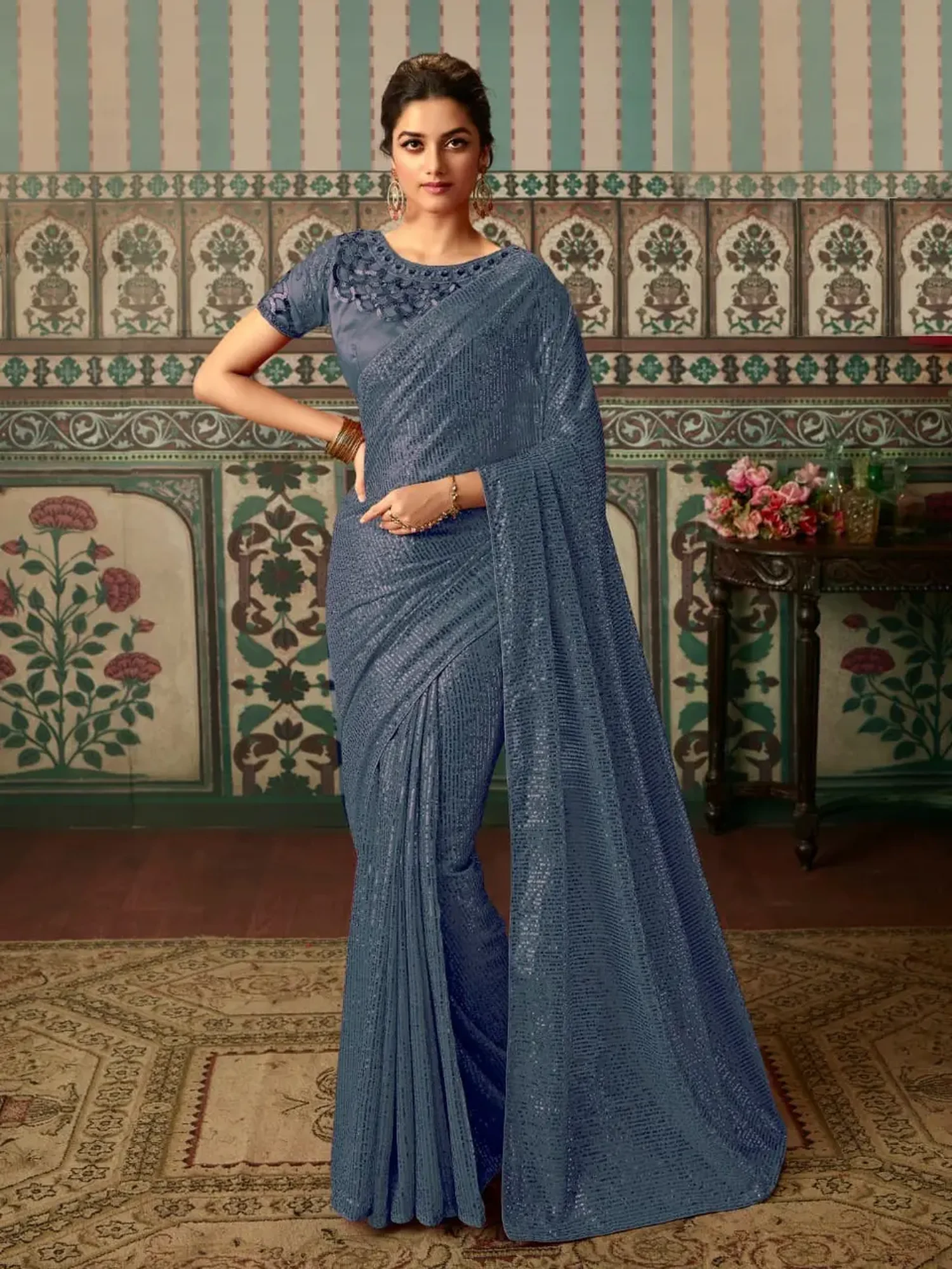 Sea-Storm Designer Party Wear Georgette Sequin Saree