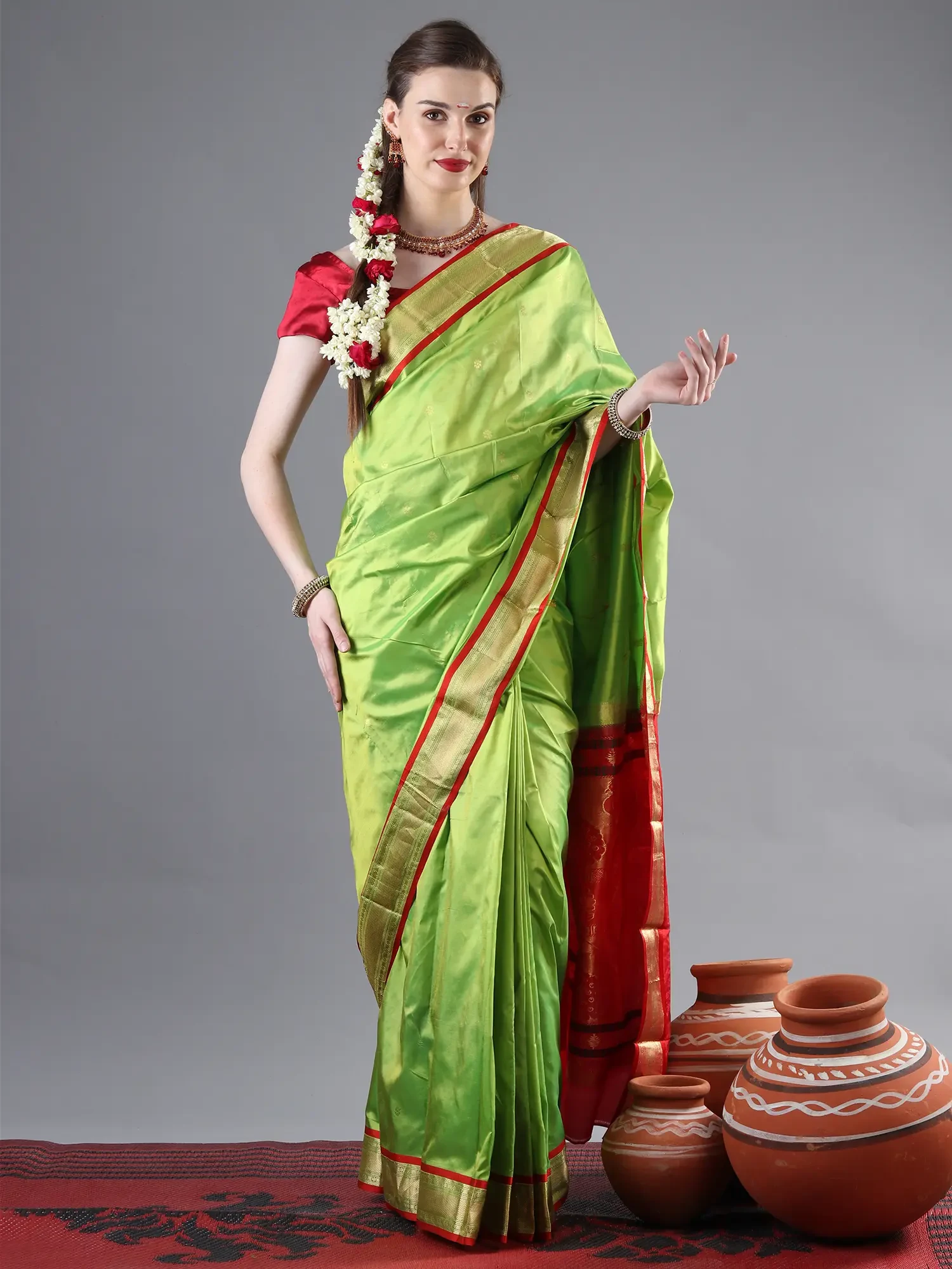 Spring-Bud Zari Brocade Mor Pallu Paithani Silk Saree with Chattai Border