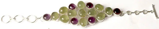 Amethyst and Prehnite Sterling Silver Bracelet