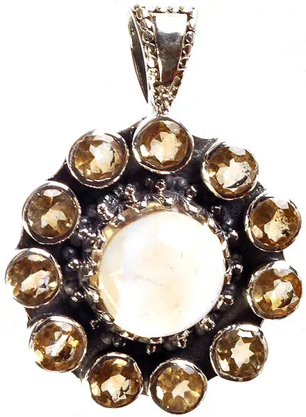 Citrine Wheel Motif Sterling Silver Pendant