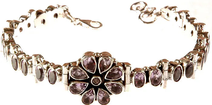 Faceted Amethyst Sterling Silver Bracelet