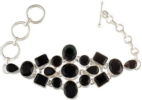 Faceted Black Onyx Sterling Silver Bracelet