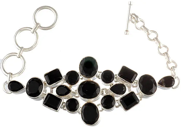 Faceted Black Onyx Sterling Silver Bracelet